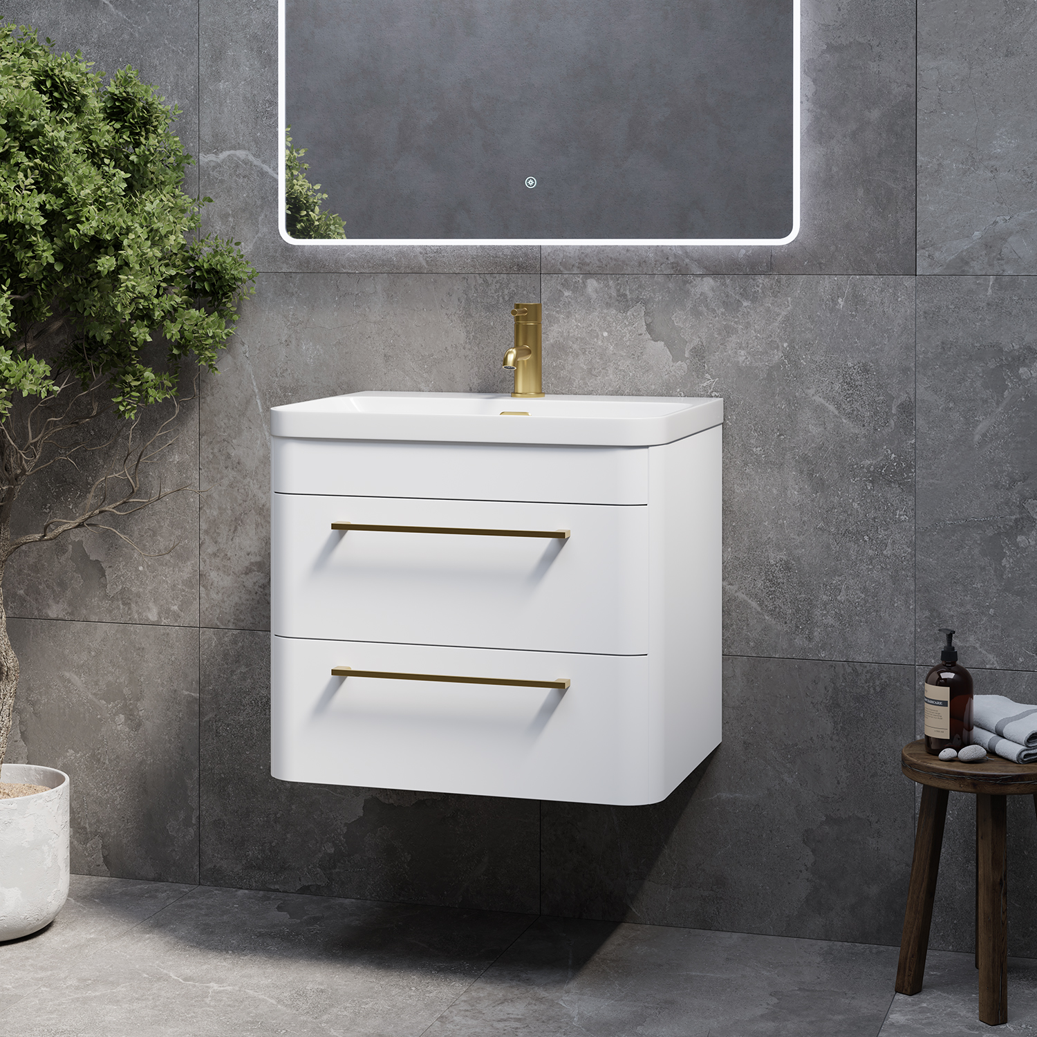 Oslo Wall Mounted 2 Drawer Vanity Unit with Fina Basin