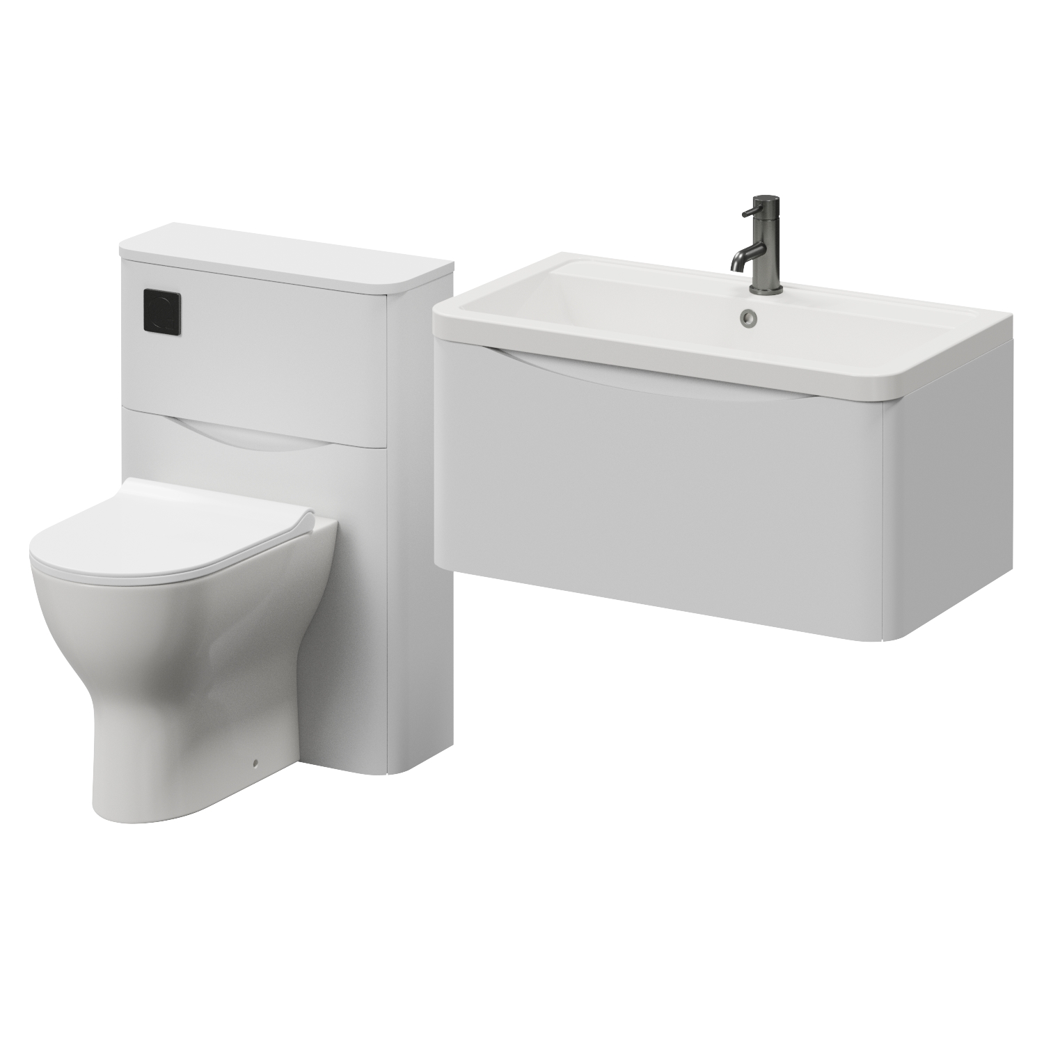 Vela 450 Wall Mounted Single Drawer Vanity Unit and Toilet Suite with Leni Basin