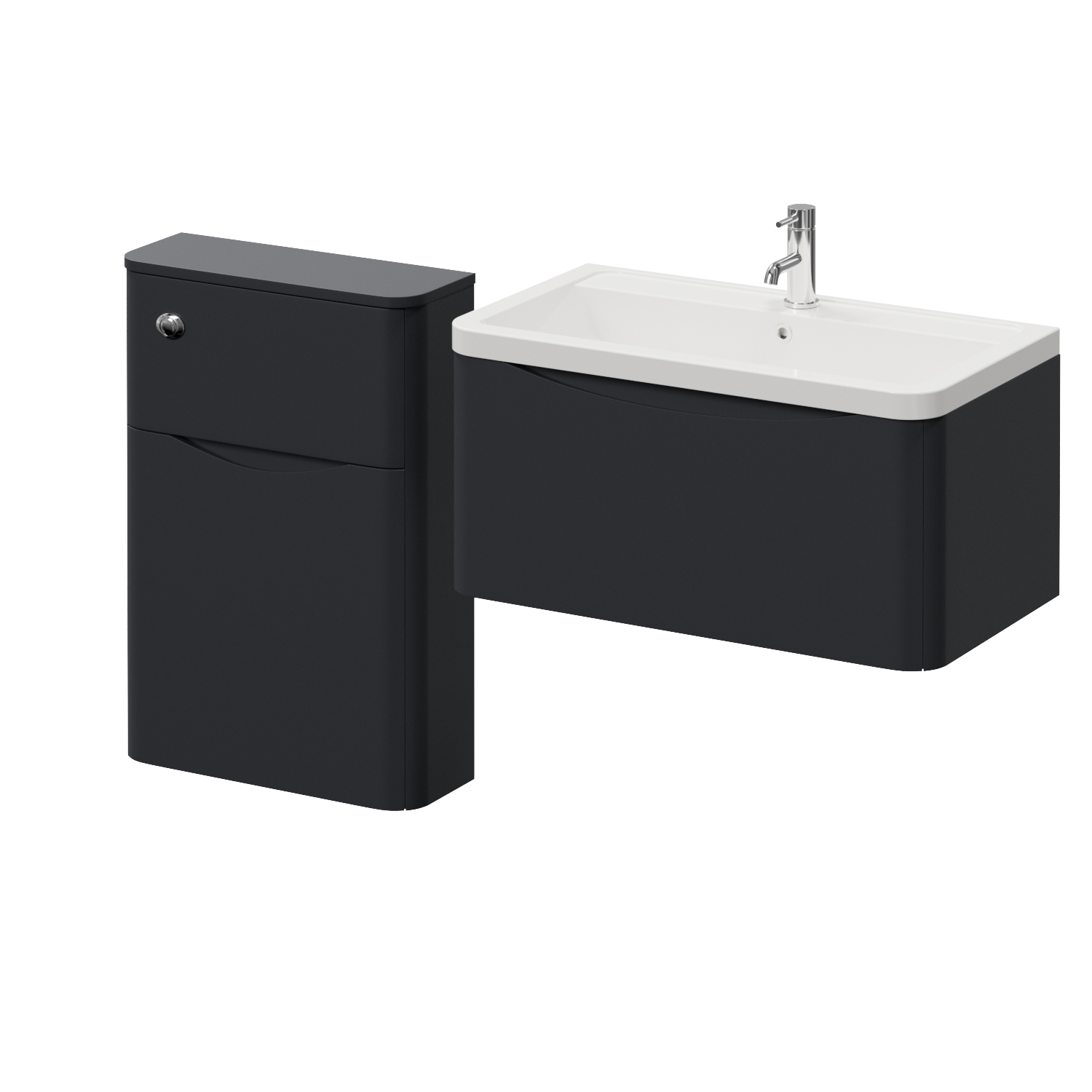 Vela 450 Wall Mounted Single Drawer Vanity Unit and Toilet Suite with Leni Basin