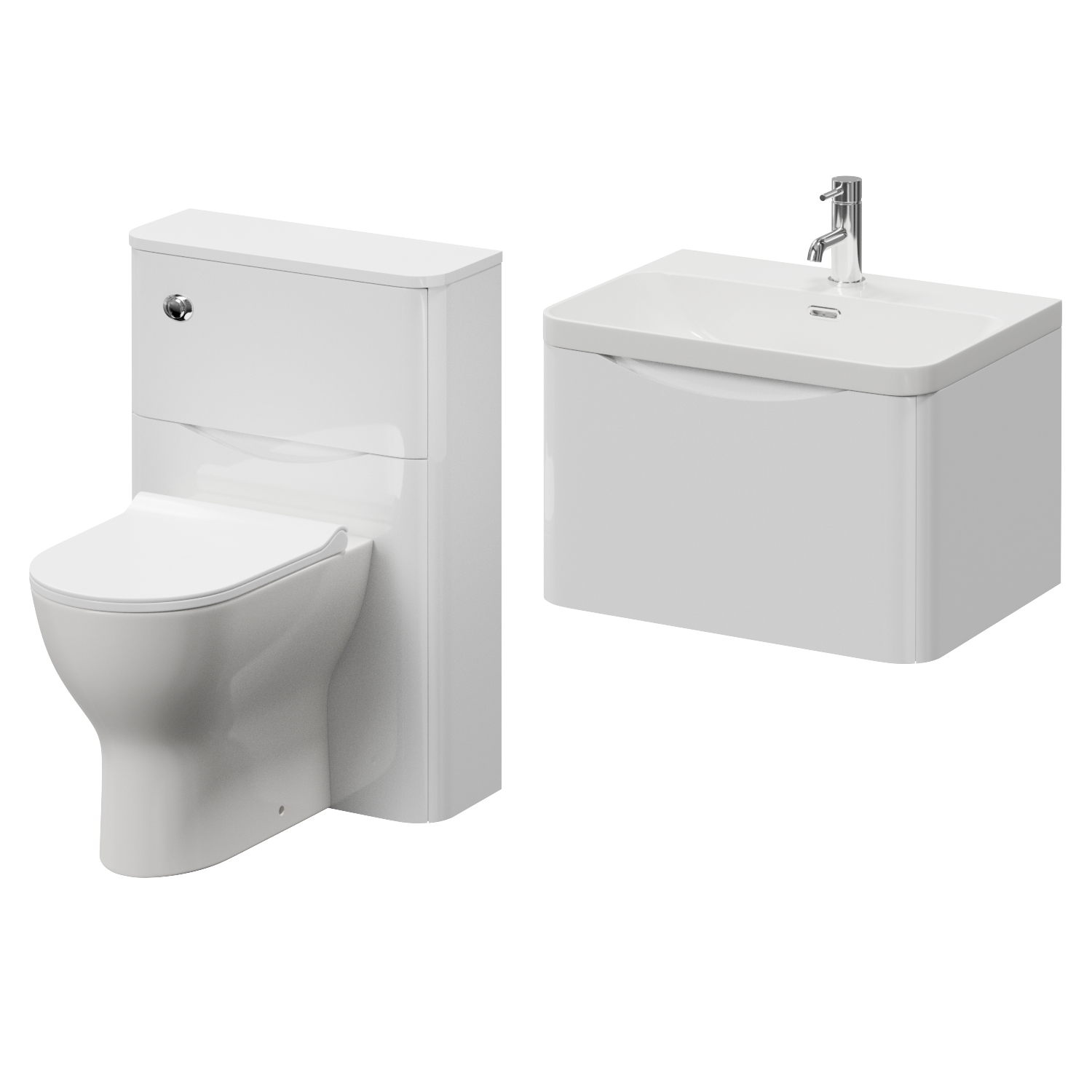 Vela 460 Wall Mounted Single Drawer Vanity Unit and Toilet Suite with Fina Basin