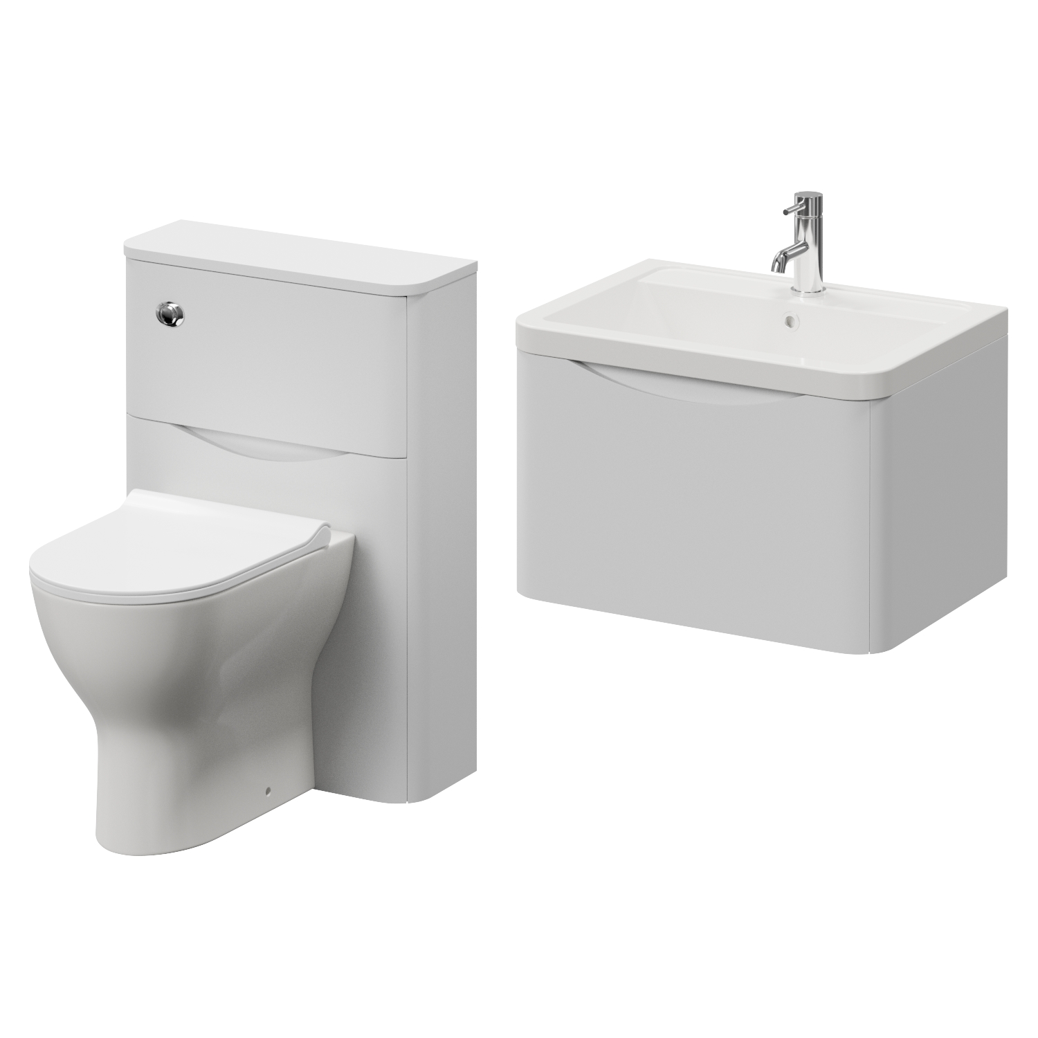 Vela 450 Wall Mounted Single Drawer Vanity Unit and Toilet Suite with Leni Basin