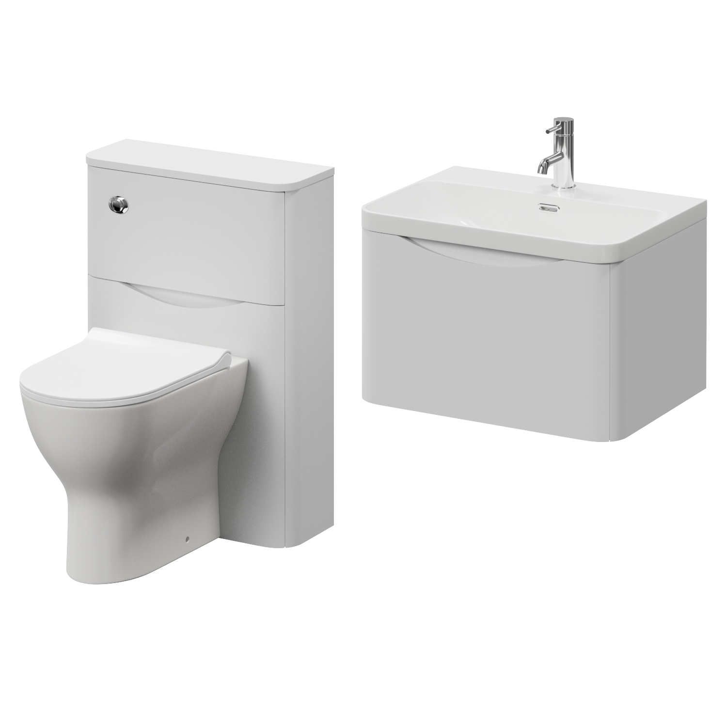 Vela 460 Wall Mounted Single Drawer Vanity Unit and Toilet Suite with Fina Basin