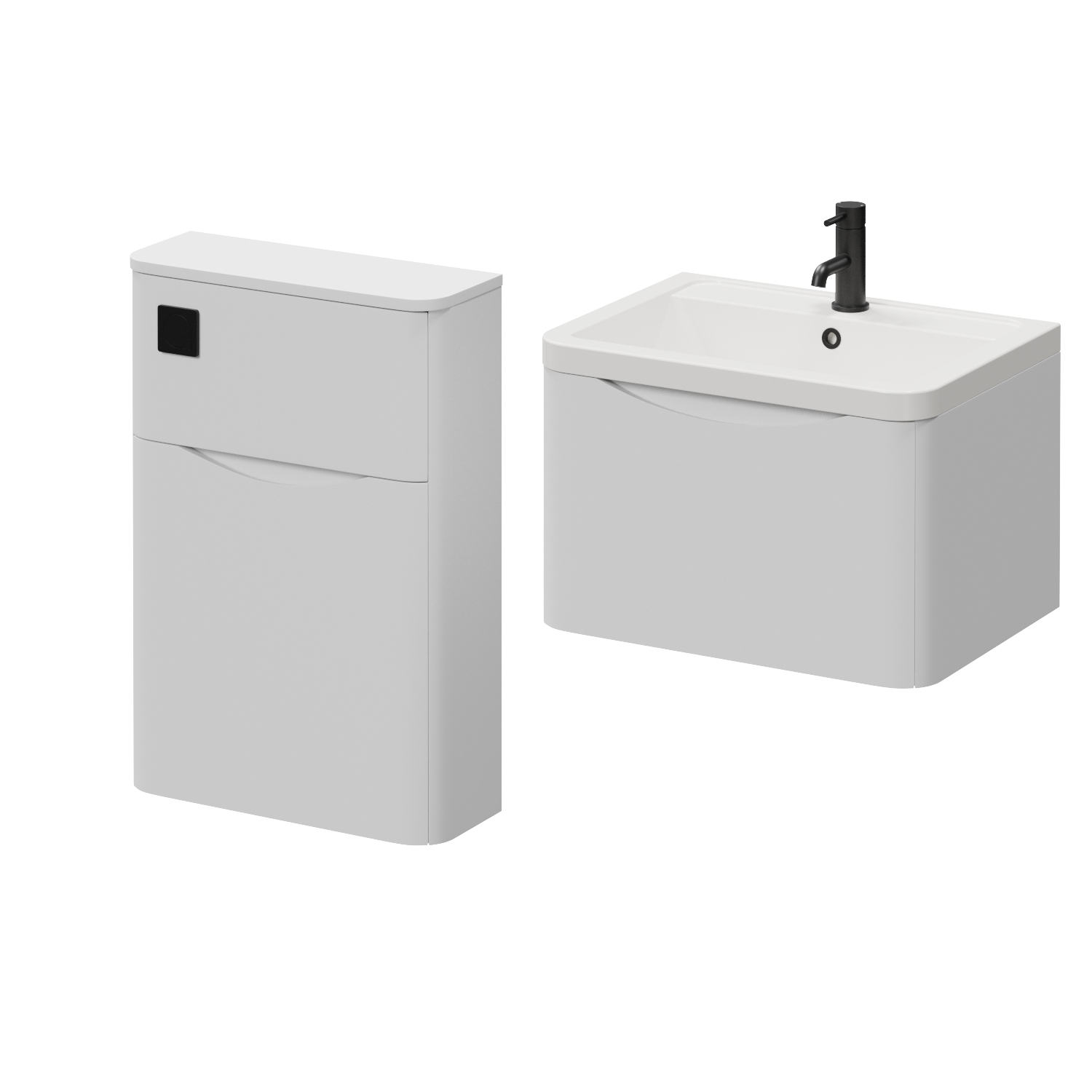 Vela 450 Wall Mounted Single Drawer Vanity Unit and Toilet Suite with Leni Basin