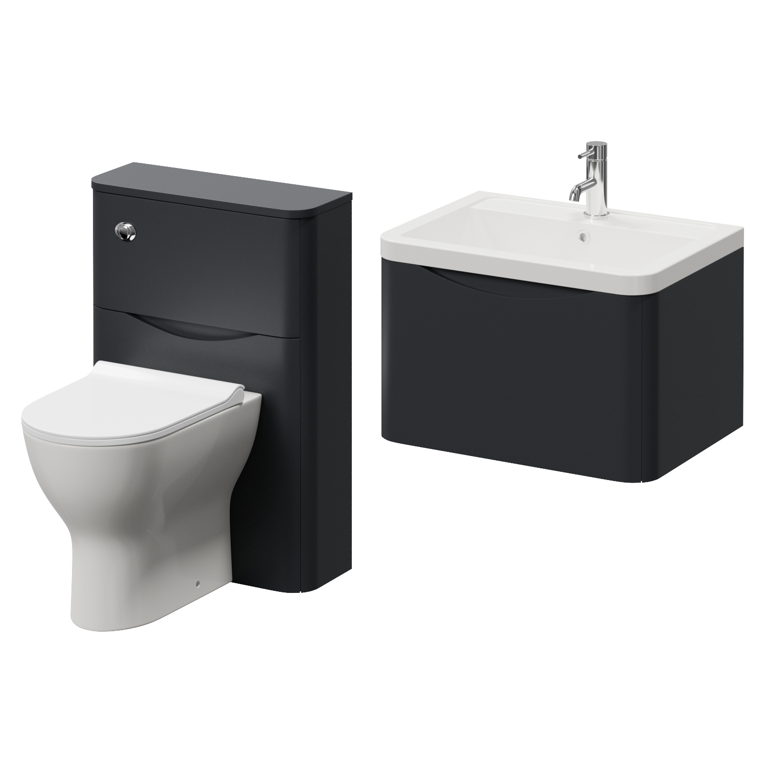 Vela 450 Wall Mounted Single Drawer Vanity Unit and Toilet Suite with Leni Basin