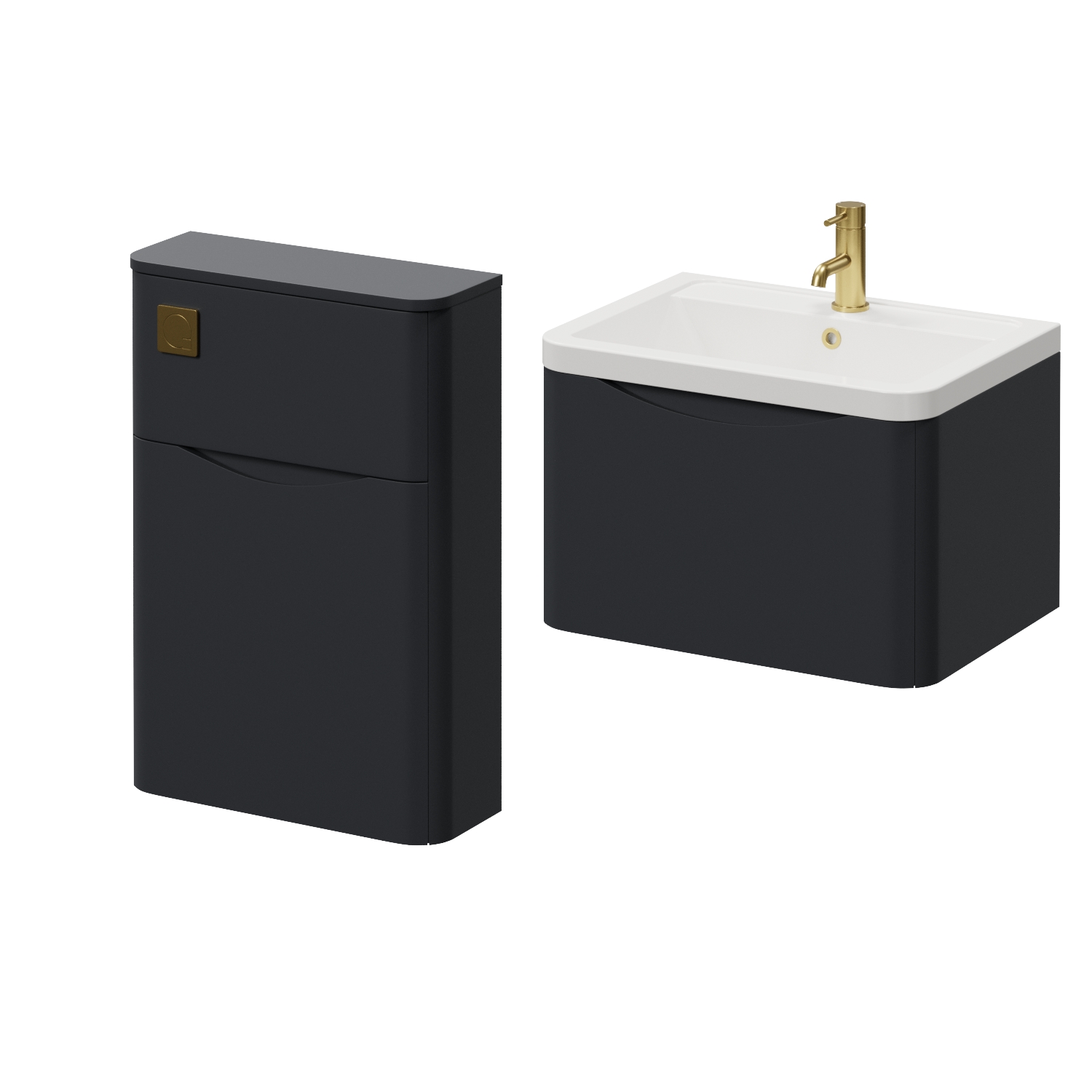 Vela 450 Wall Mounted Single Drawer Vanity Unit and Toilet Suite with Leni Basin
