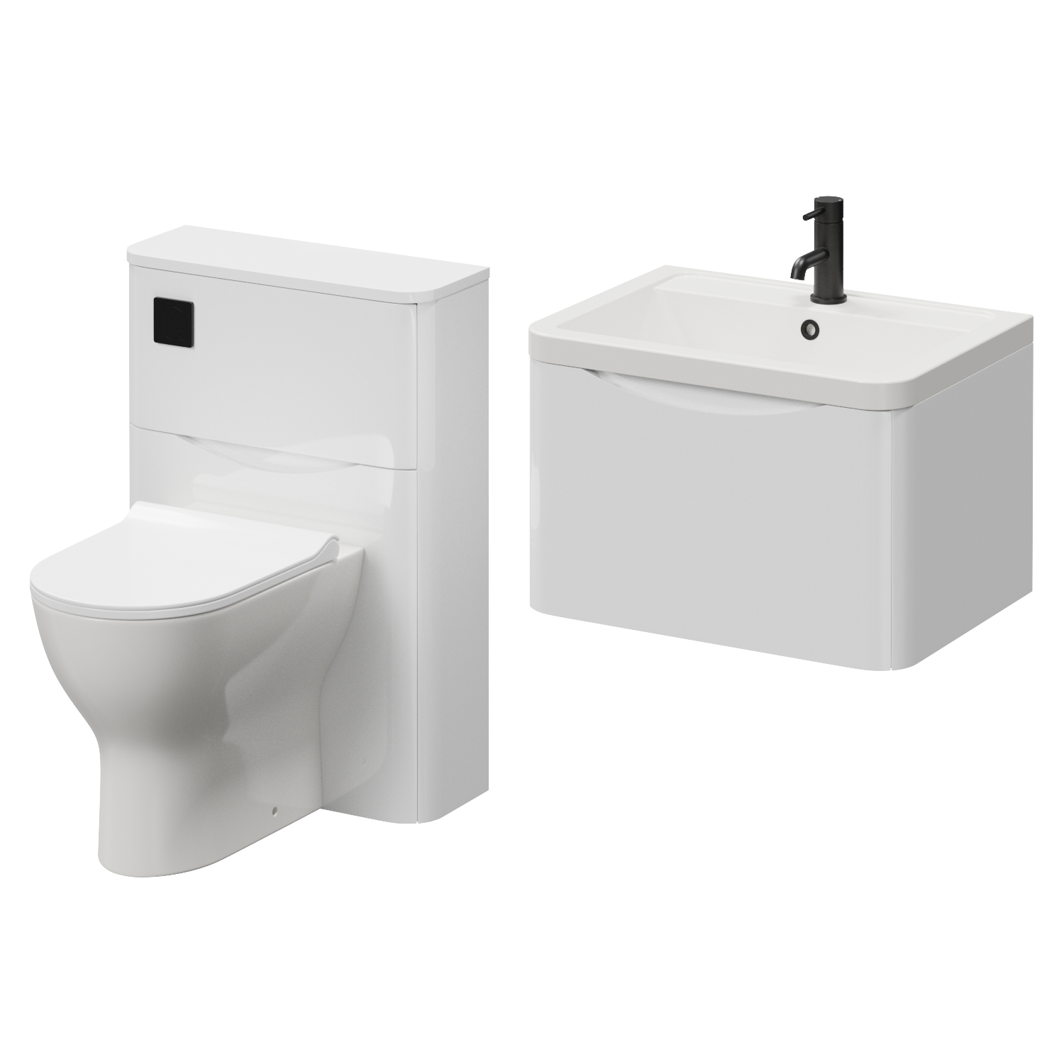 Vela 460 Wall Mounted Single Drawer Vanity Unit and Toilet Suite with Anya Basin