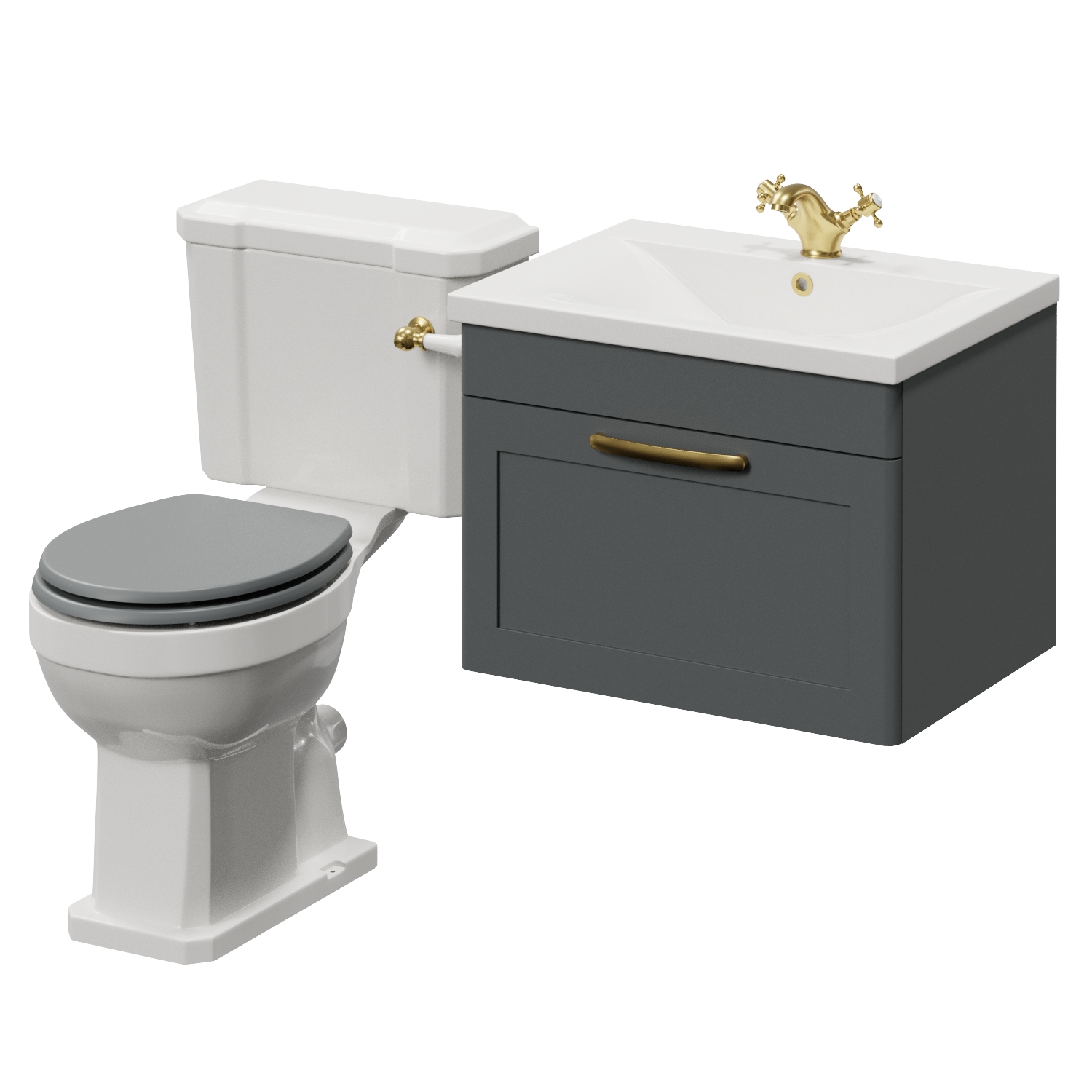 Danbury Wall Mounted Single Drawer Vanity Unit and Windsor Toilet Suite with Glide Basin