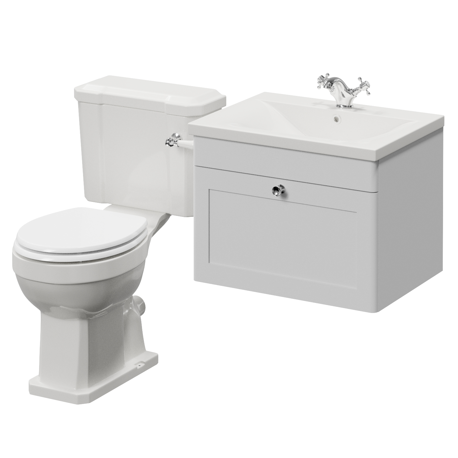 Danbury Wall Mounted Single Drawer Vanity Unit and Windsor Toilet Suite with Glide Basin
