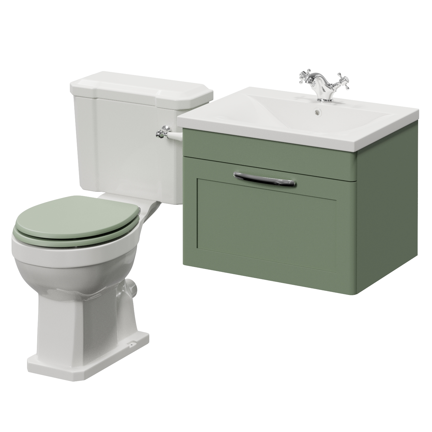 Danbury Wall Mounted Single Drawer Vanity Unit and Windsor Toilet Suite with Glide Basin