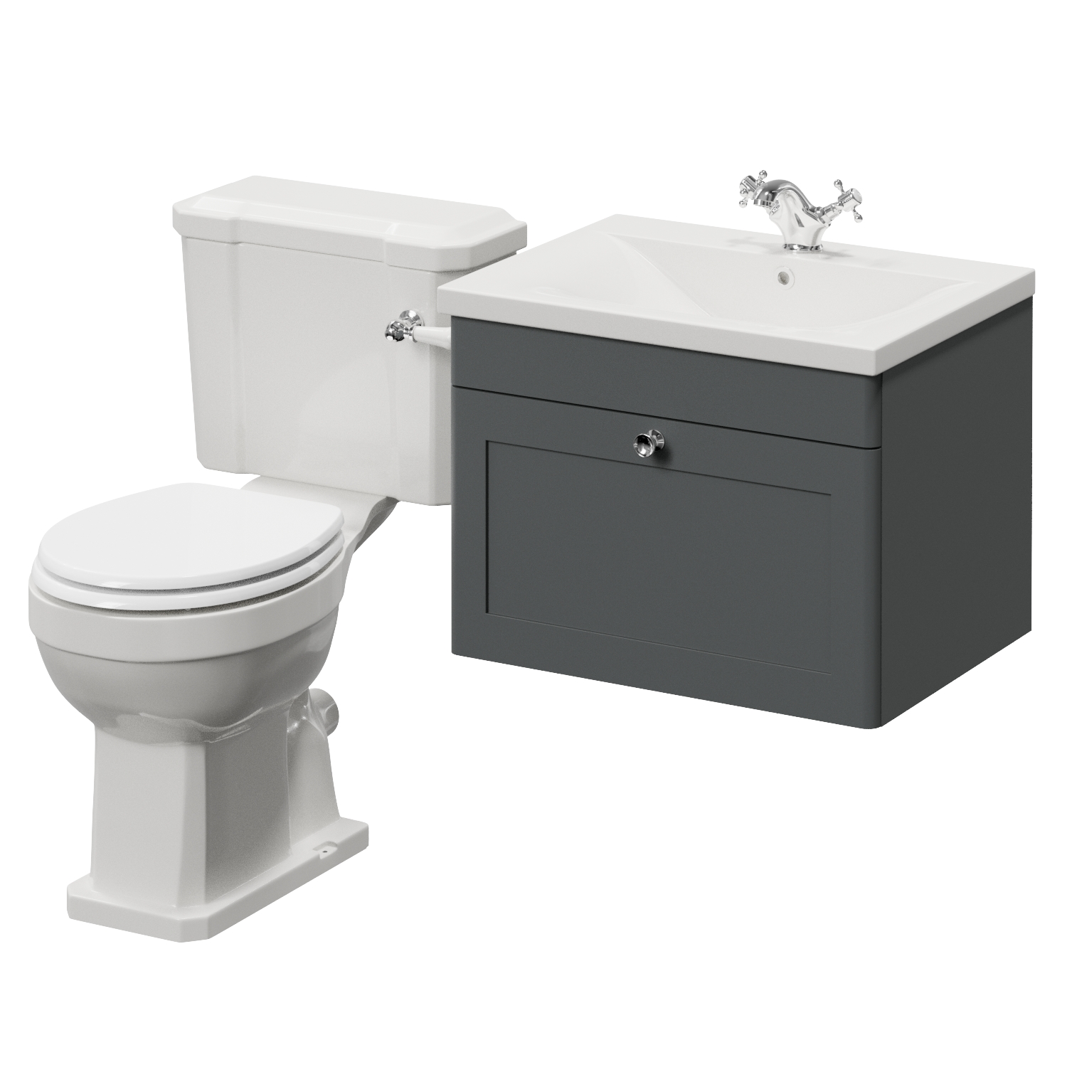 Danbury Wall Mounted Single Drawer Vanity Unit and Windsor Toilet Suite with Glide Basin
