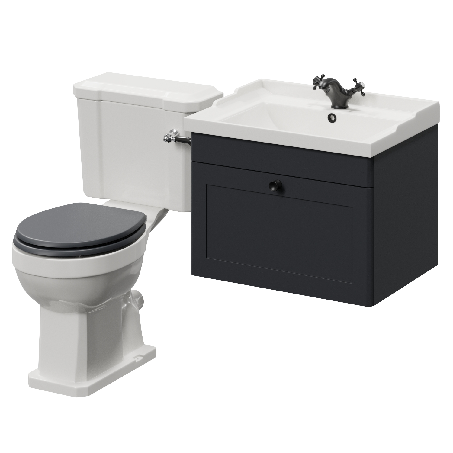 Danbury Wall Mounted Single Drawer Vanity Unit and Windsor Toilet Suite