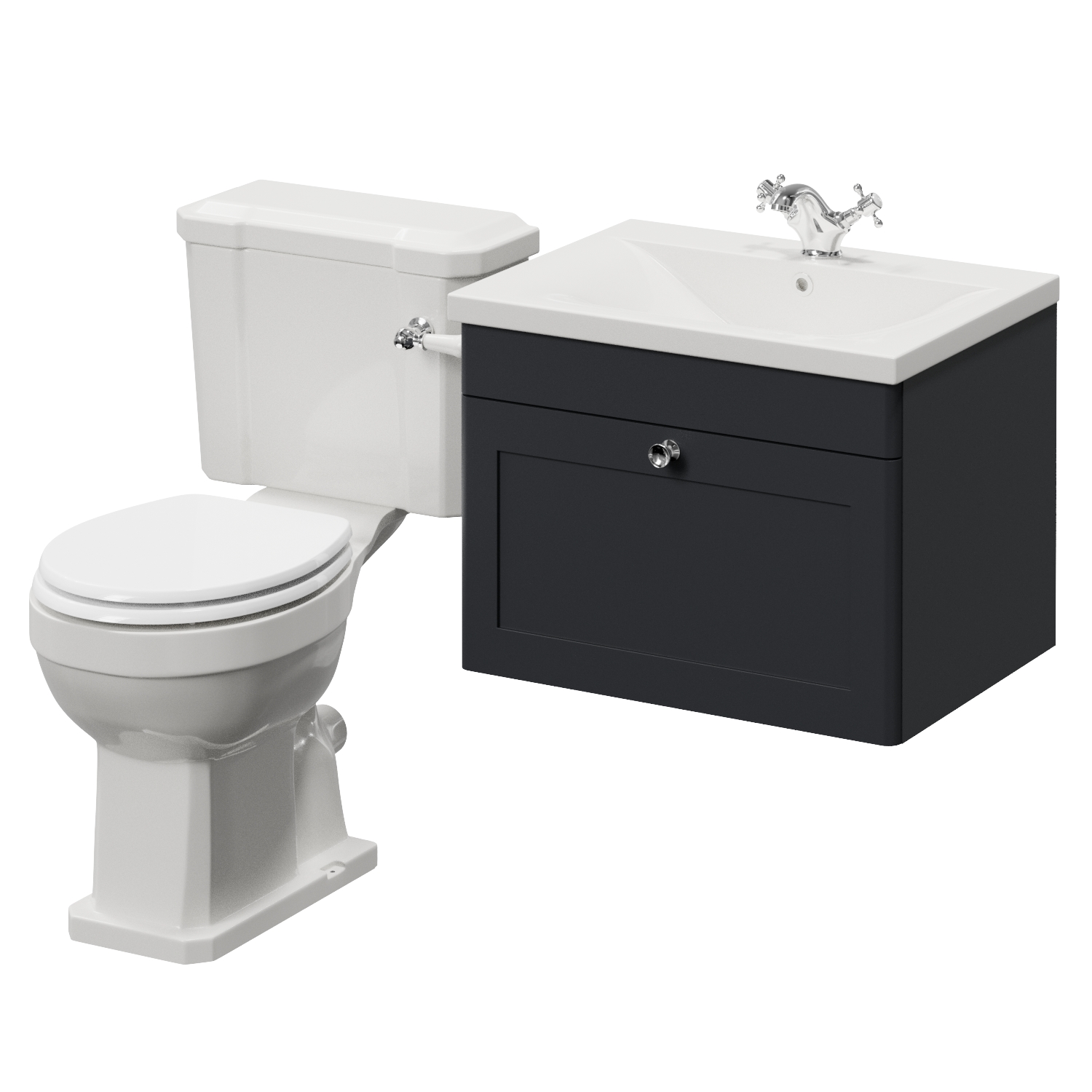 Danbury Wall Mounted Single Drawer Vanity Unit and Windsor Toilet Suite with Glide Basin