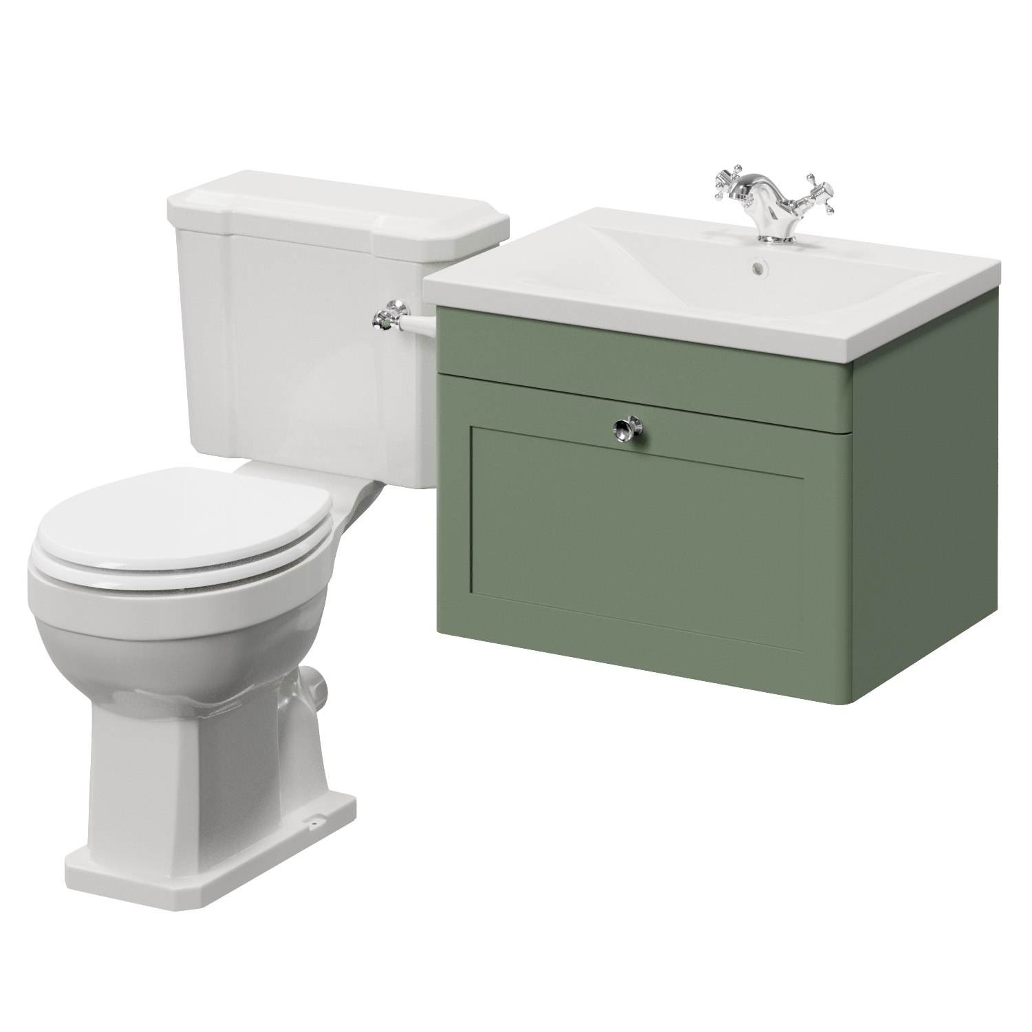 Danbury Wall Mounted Single Drawer Vanity Unit and Windsor Toilet Suite with Glide Basin