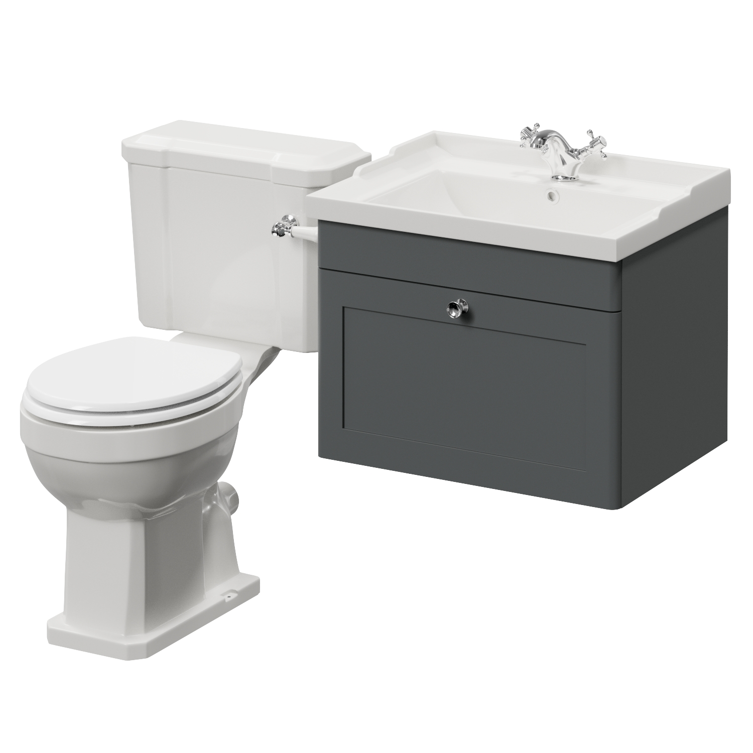 Danbury Wall Mounted Single Drawer Vanity Unit and Windsor Toilet Suite