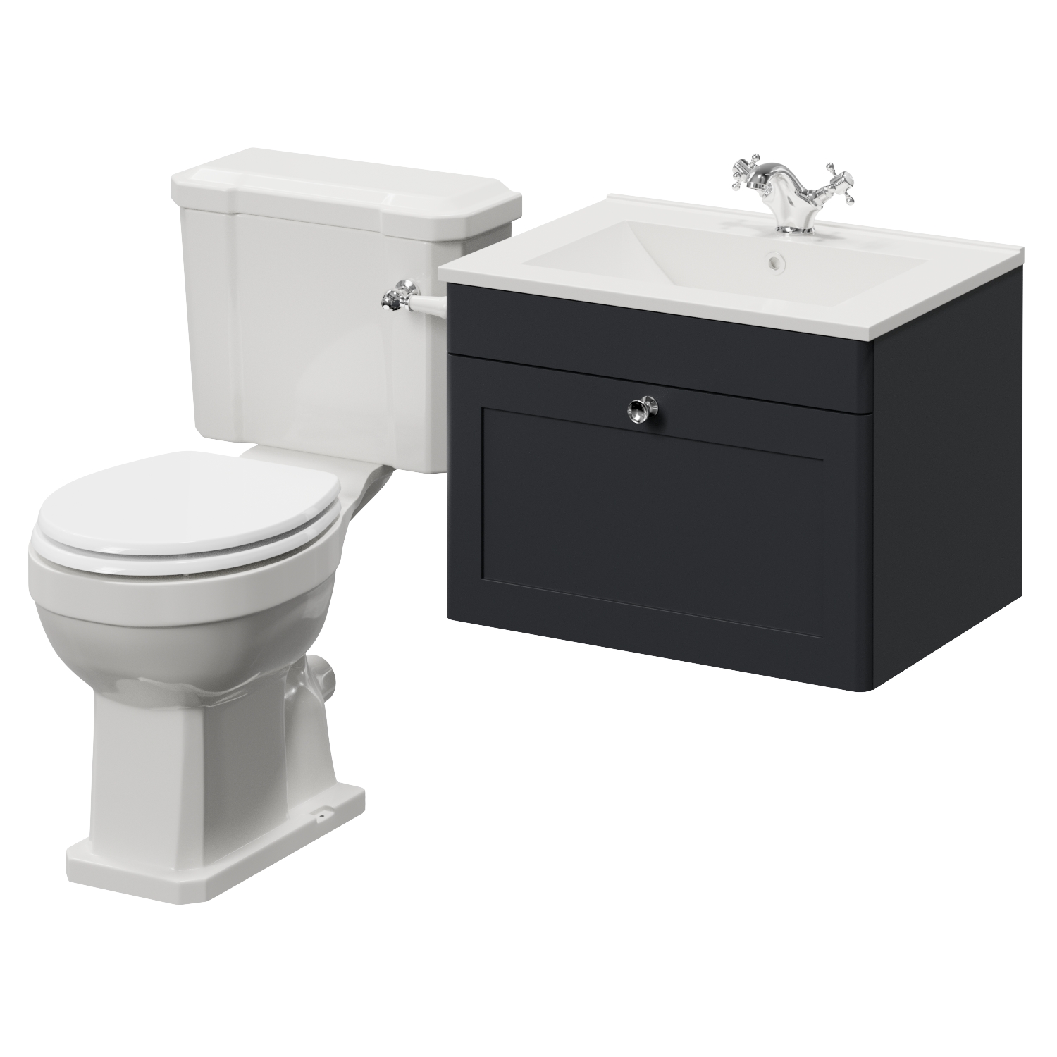 Danbury Wall Mounted Single Drawer Vanity Unit and Windsor Toilet Suite with Angel Basin