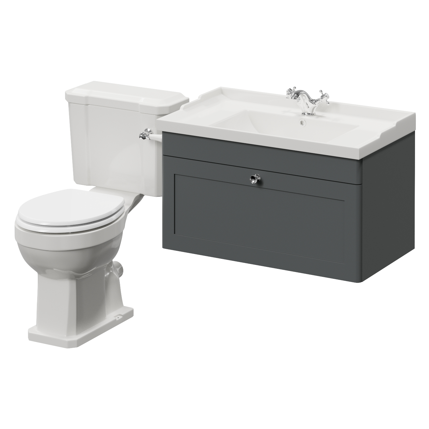 Danbury Wall Mounted Single Drawer Vanity Unit and Windsor Toilet Suite