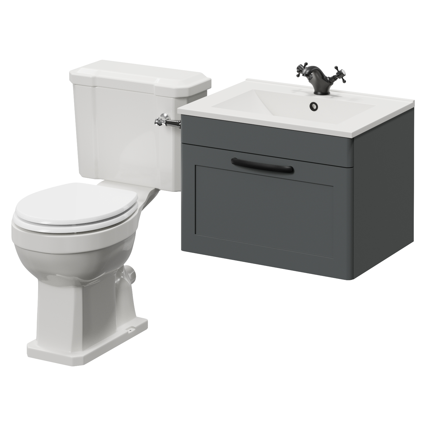 Danbury Wall Mounted Single Drawer Vanity Unit and Windsor Toilet Suite with Angel Basin