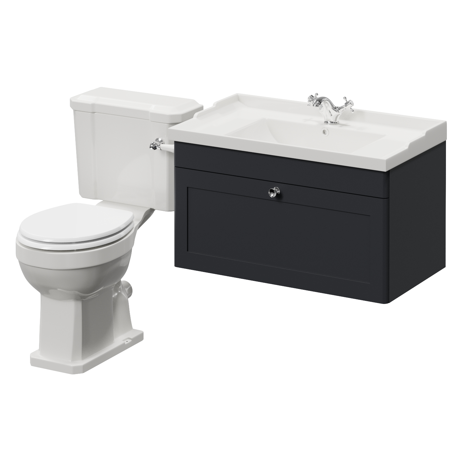 Danbury Wall Mounted Single Drawer Vanity Unit and Windsor Toilet Suite