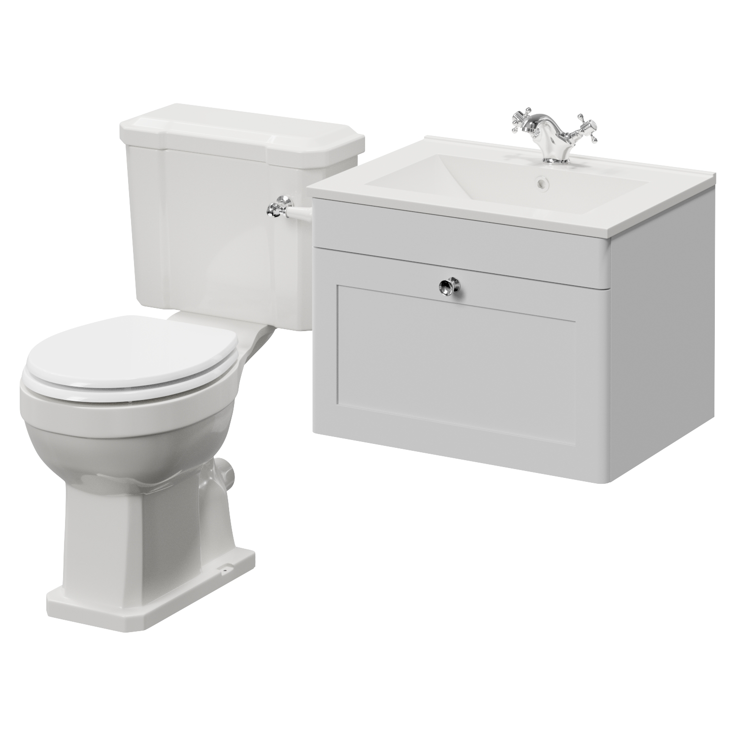 Danbury Wall Mounted Single Drawer Vanity Unit and Windsor Toilet Suite with Angel Basin