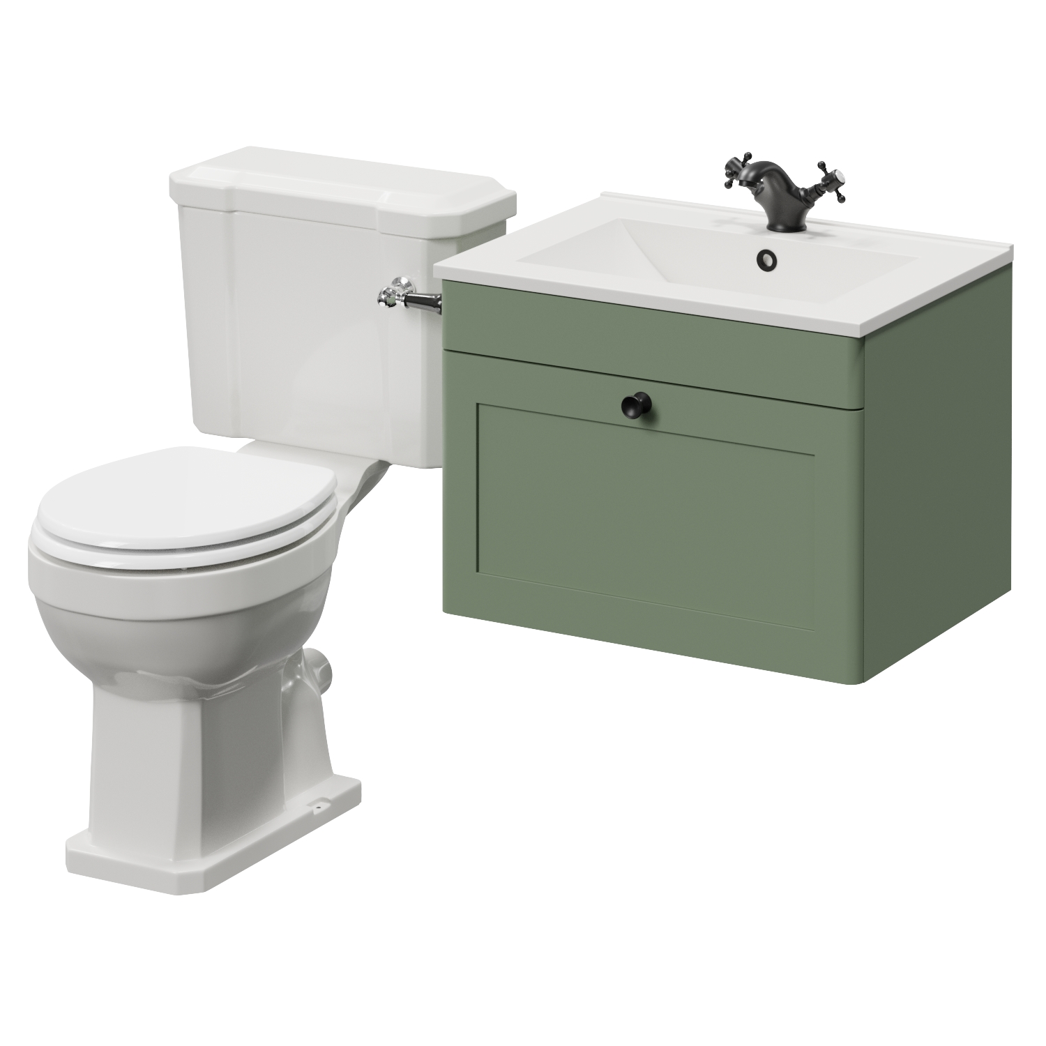 Danbury Wall Mounted Single Drawer Vanity Unit and Windsor Toilet Suite with Angel Basin