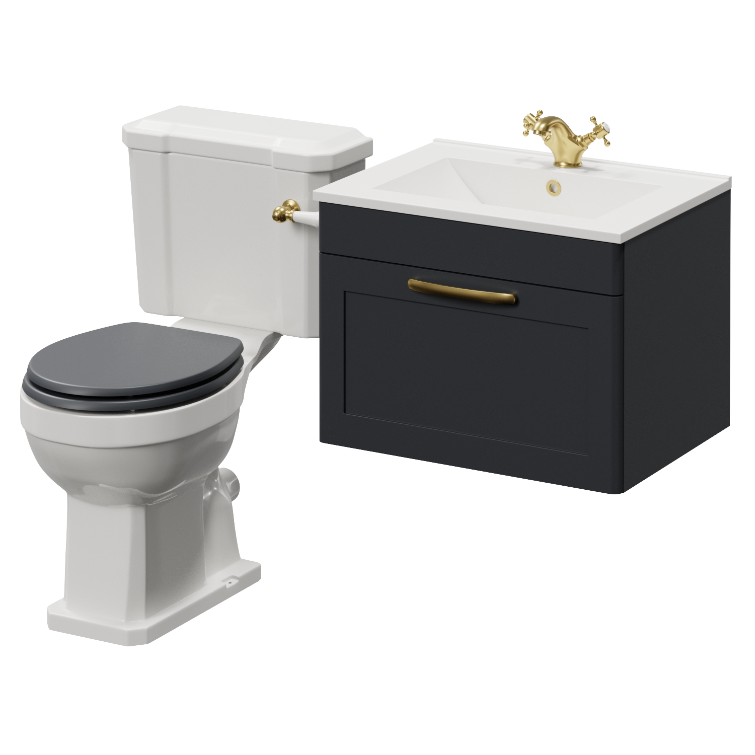 Danbury Wall Mounted Single Drawer Vanity Unit and Windsor Toilet Suite with Angel Basin