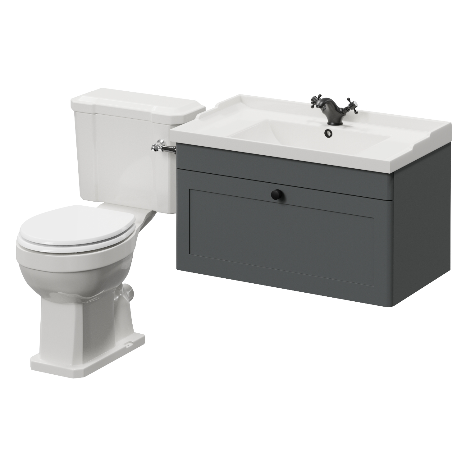 Danbury Wall Mounted Single Drawer Vanity Unit and Windsor Toilet Suite