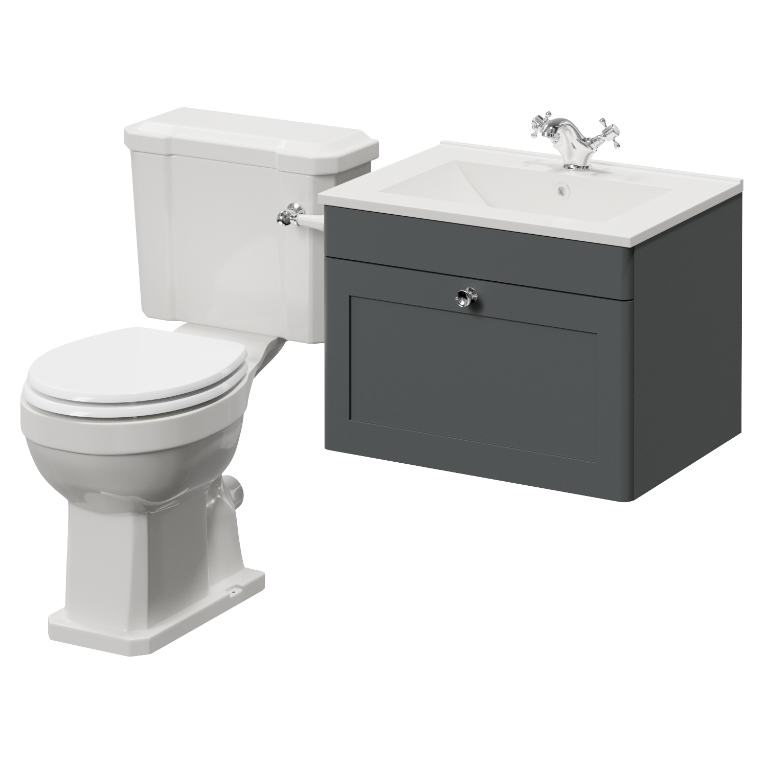 Danbury Wall Mounted Single Drawer Vanity Unit and Windsor Toilet Suite with Angel Basin