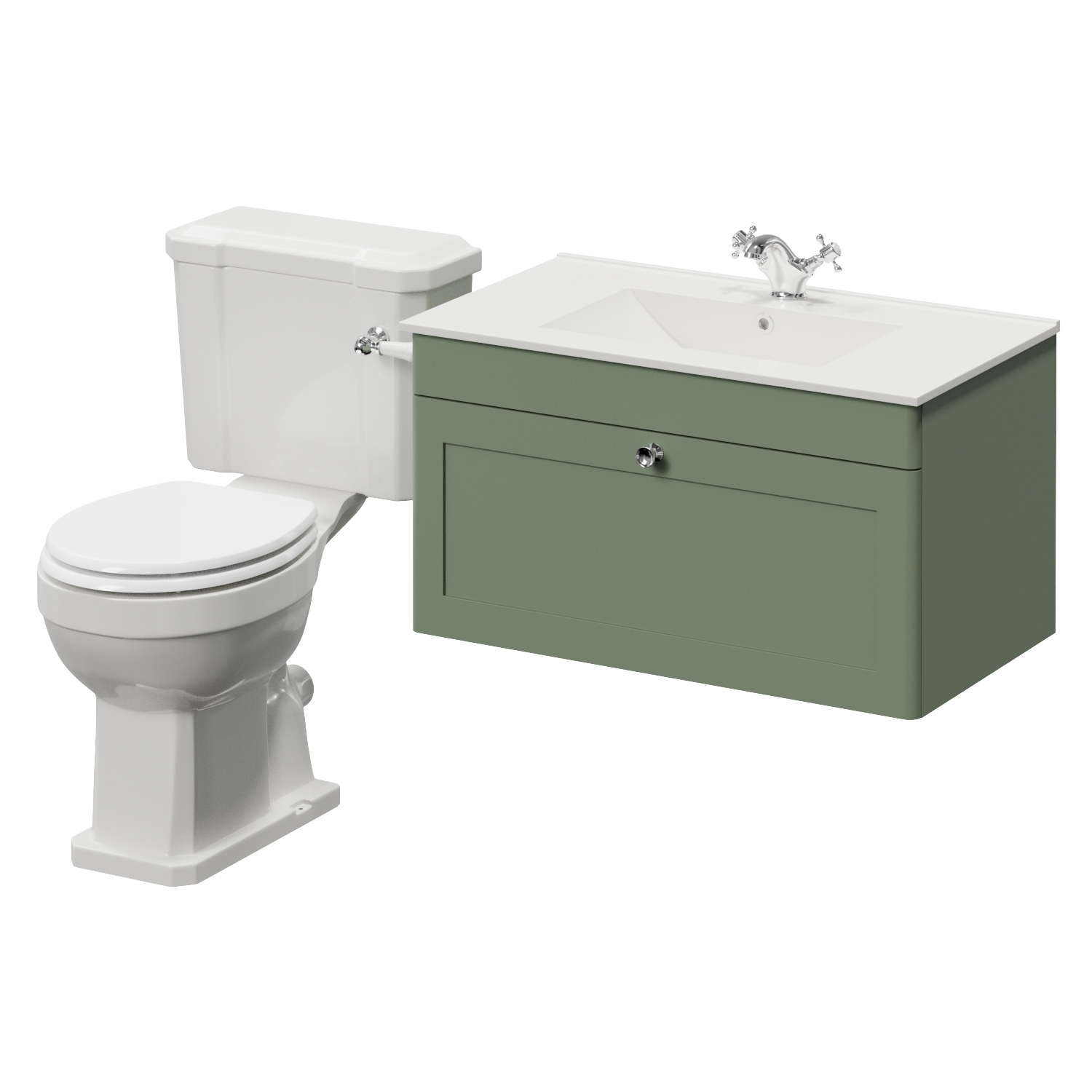 Danbury Wall Mounted Single Drawer Vanity Unit and Windsor Toilet Suite with Angel Basin