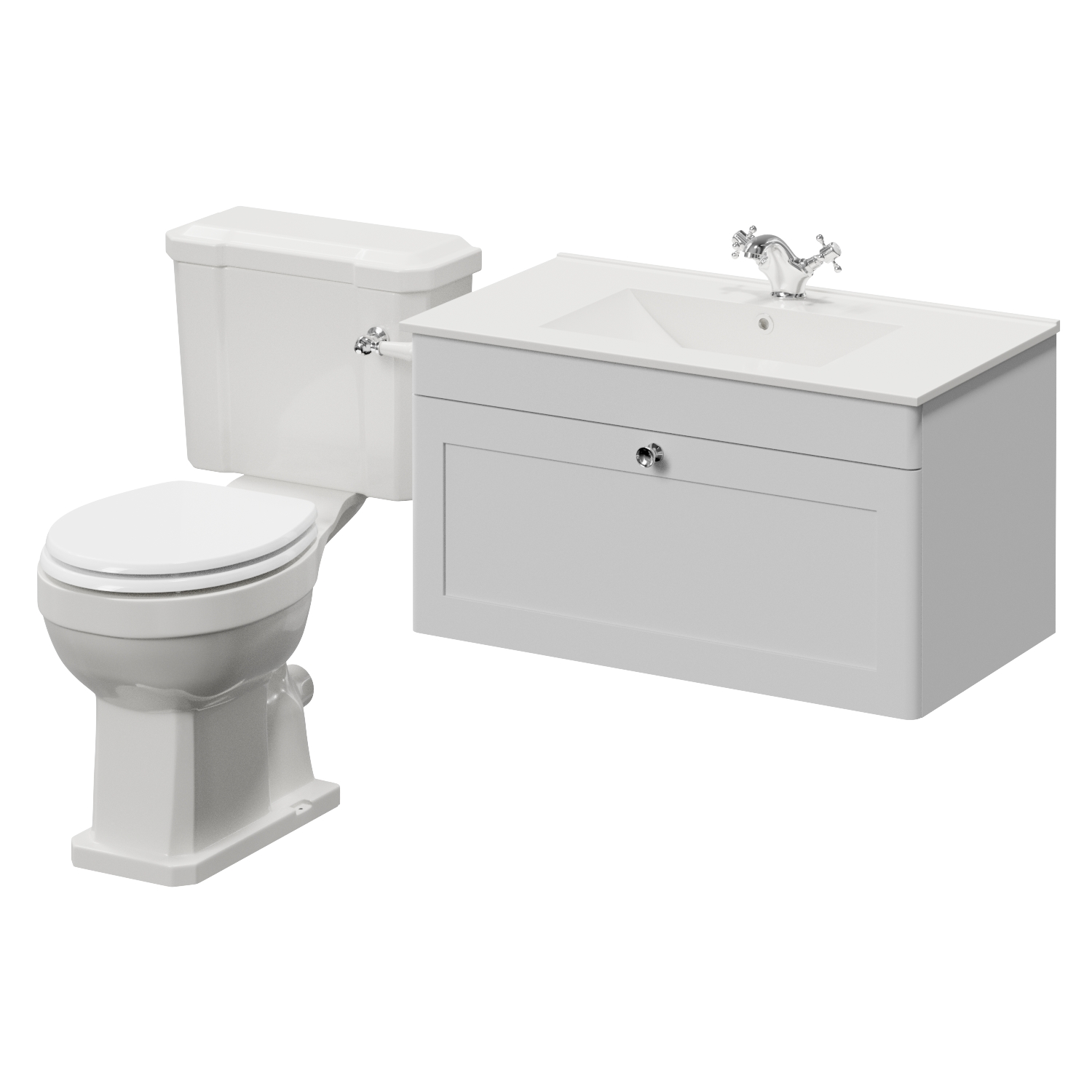 Danbury Wall Mounted Single Drawer Vanity Unit and Windsor Toilet Suite with Angel Basin