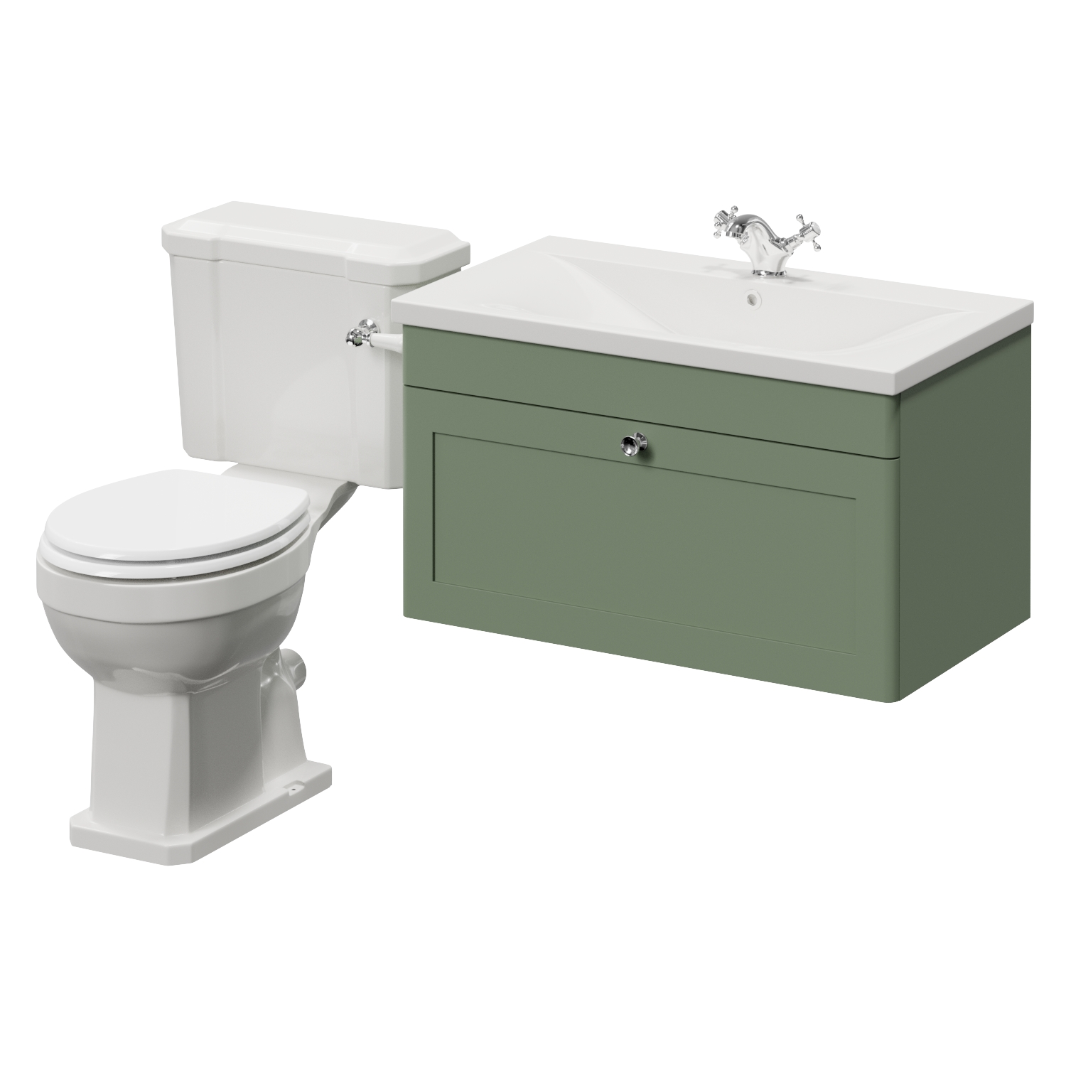 Danbury Wall Mounted Single Drawer Vanity Unit and Windsor Toilet Suite with Glide Basin