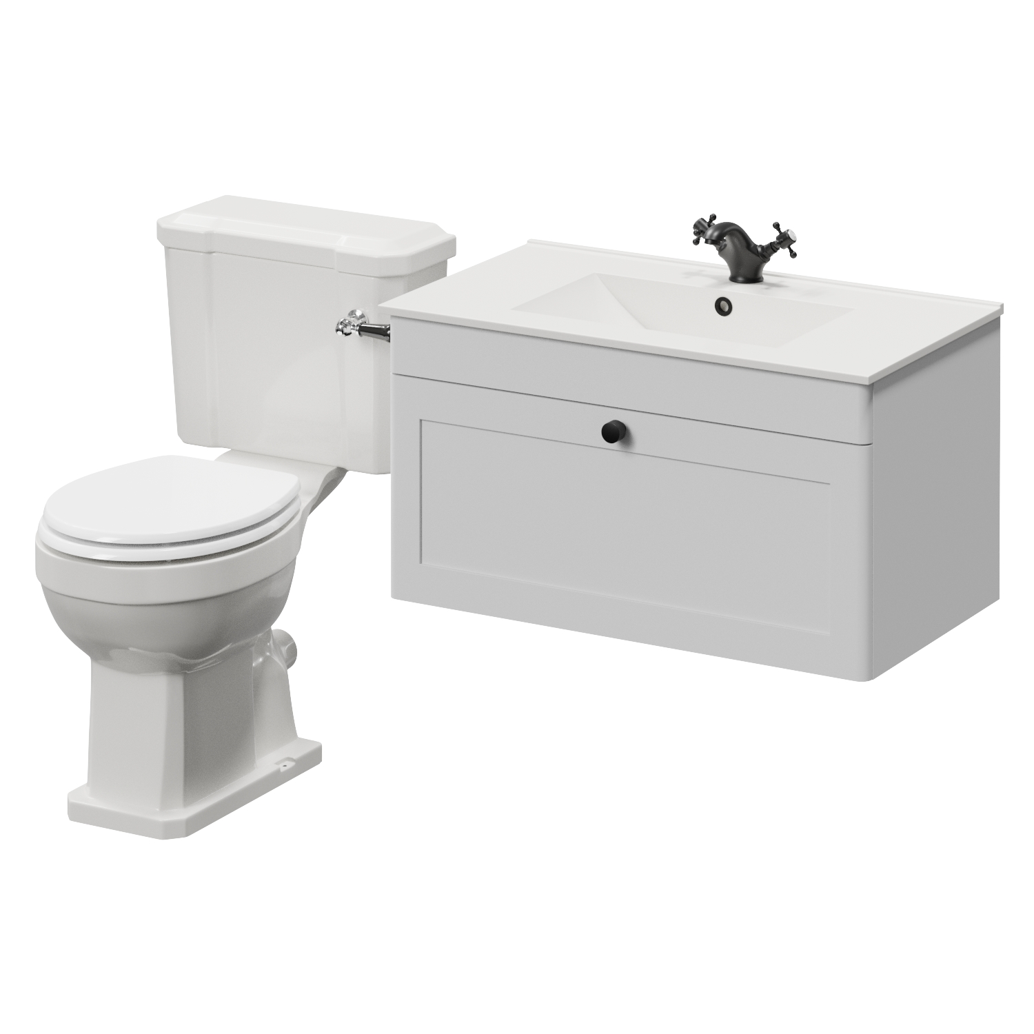 Danbury Wall Mounted Single Drawer Vanity Unit and Windsor Toilet Suite with Angel Basin
