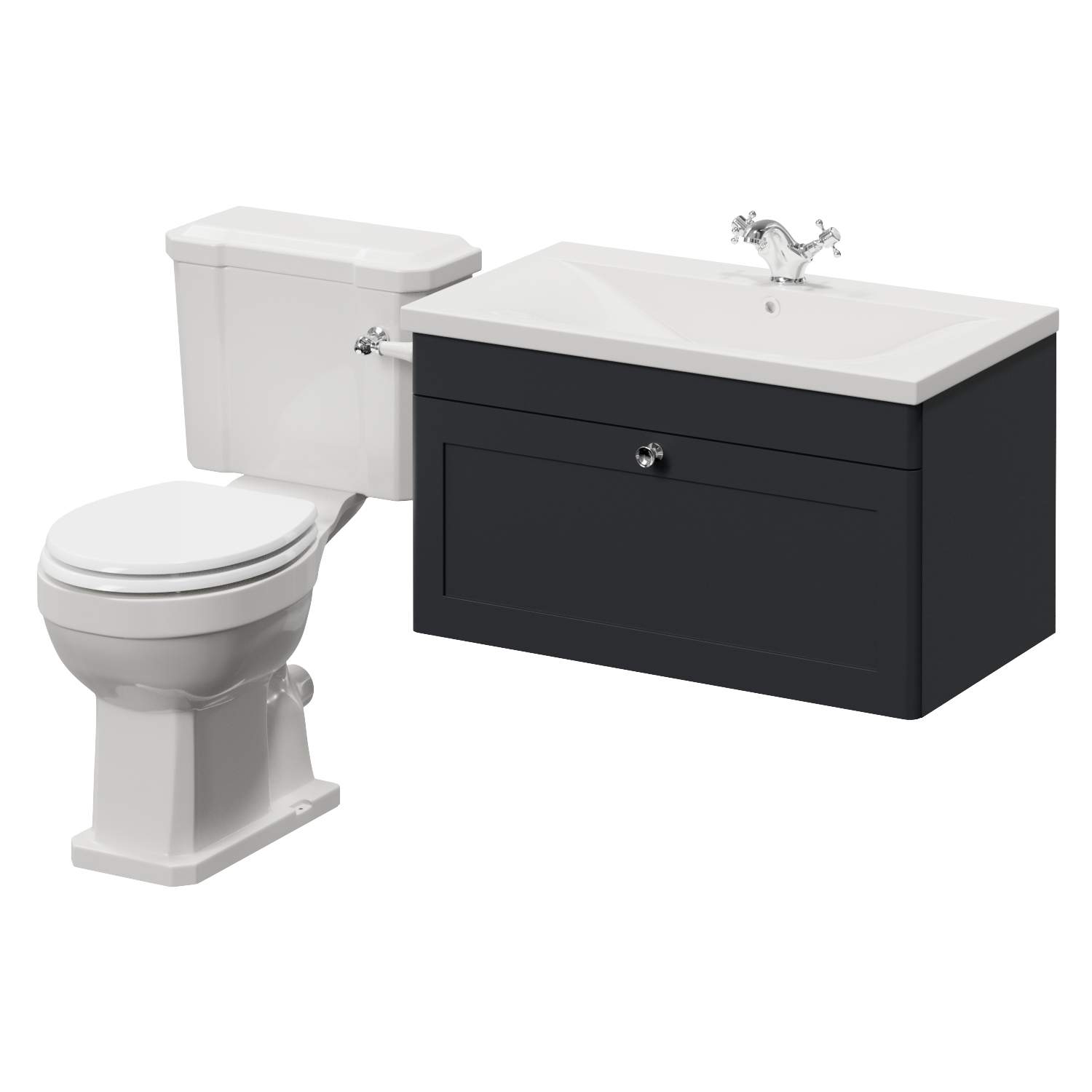 Danbury Wall Mounted Single Drawer Vanity Unit and Windsor Toilet Suite with Glide Basin