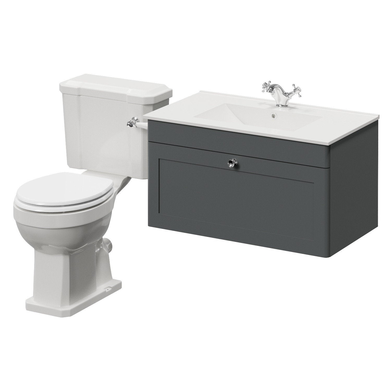 Danbury Wall Mounted Single Drawer Vanity Unit and Windsor Toilet Suite with Angel Basin