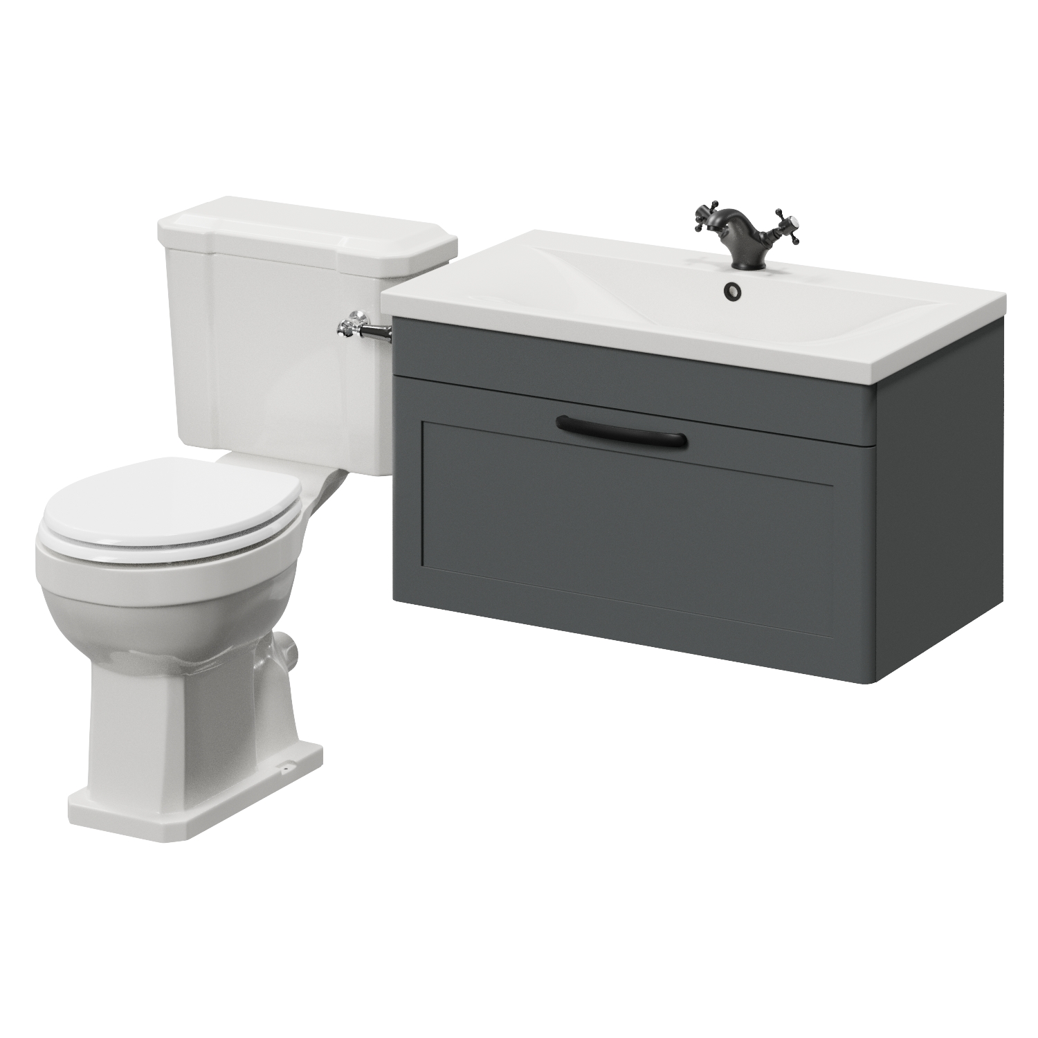 Danbury Wall Mounted Single Drawer Vanity Unit and Windsor Toilet Suite with Glide Basin