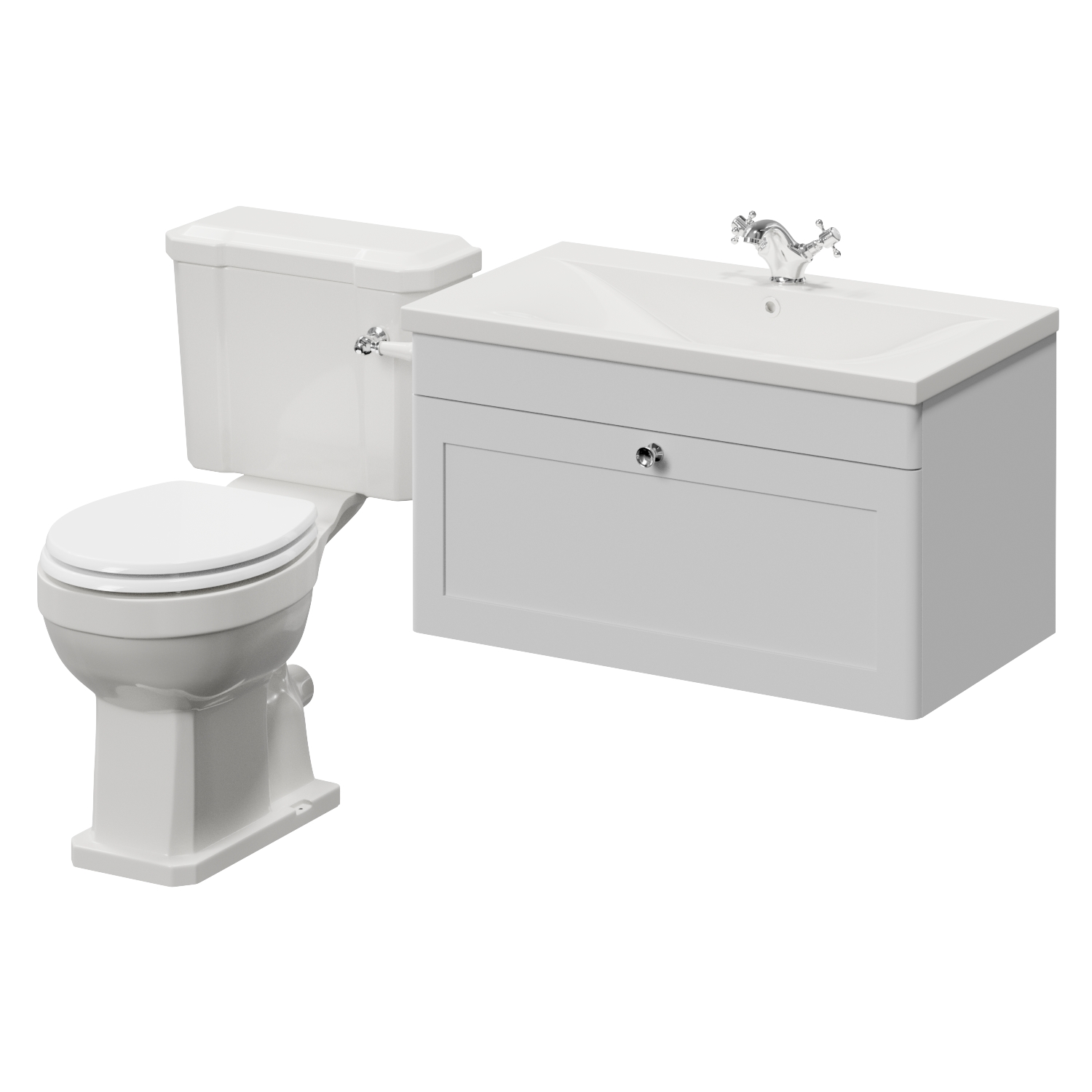 Danbury Wall Mounted Single Drawer Vanity Unit and Windsor Toilet Suite with Glide Basin