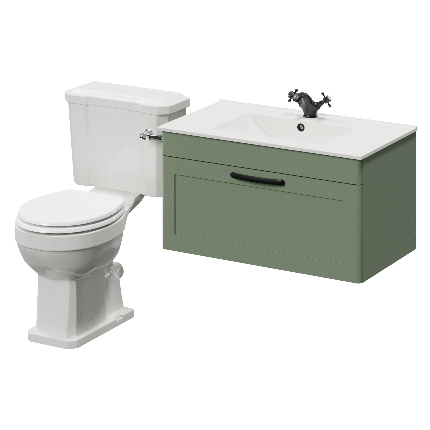 Danbury Wall Mounted Single Drawer Vanity Unit and Windsor Toilet Suite with Angel Basin