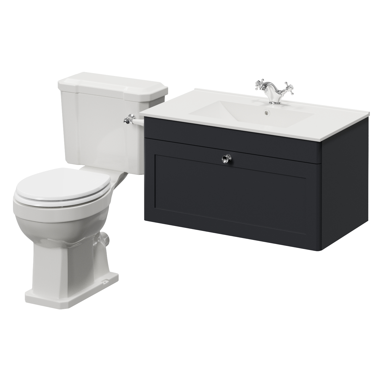 Danbury Wall Mounted Single Drawer Vanity Unit and Windsor Toilet Suite with Angel Basin