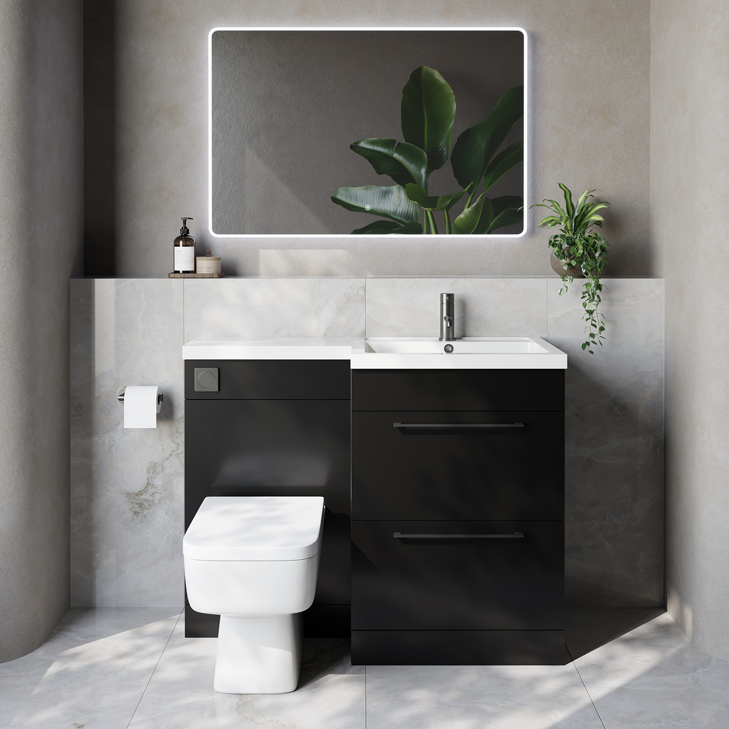 Napoli 460 2 Drawer Vanity Unit Toilet Suite with Right Hand Square Lucia Basin