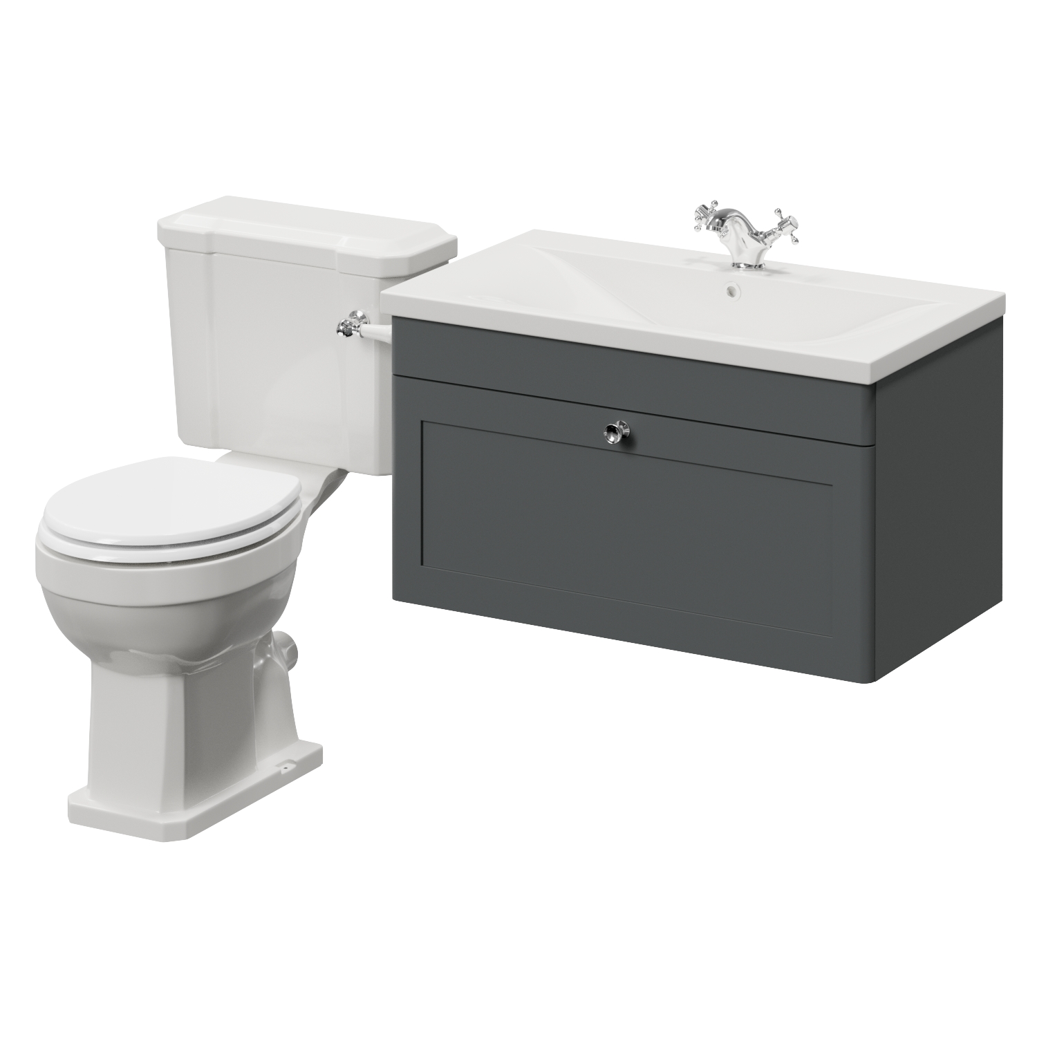 Danbury Wall Mounted Single Drawer Vanity Unit and Windsor Toilet Suite with Glide Basin