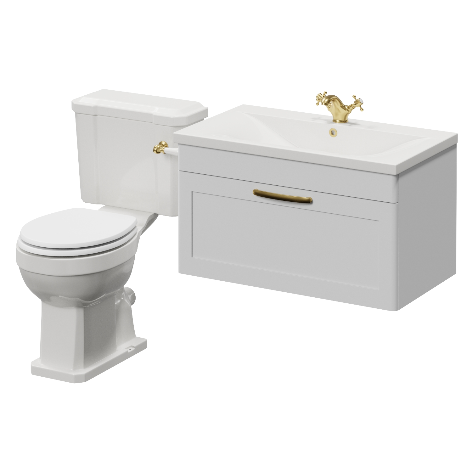 Danbury Wall Mounted Single Drawer Vanity Unit and Windsor Toilet Suite with Glide Basin
