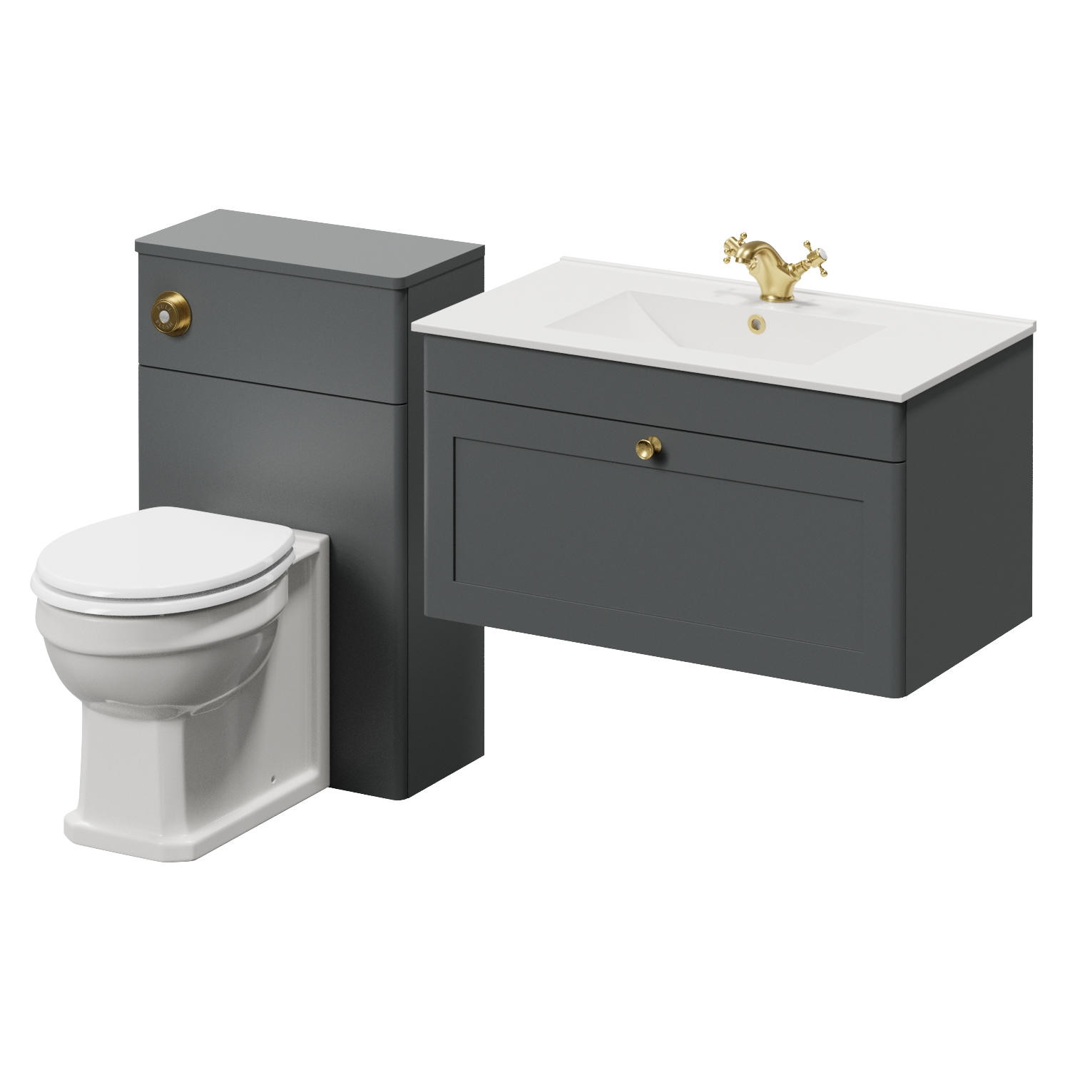 Danbury Wall Mounted Single Drawer Vanity Unit and Toilet Suite with Angel Basin