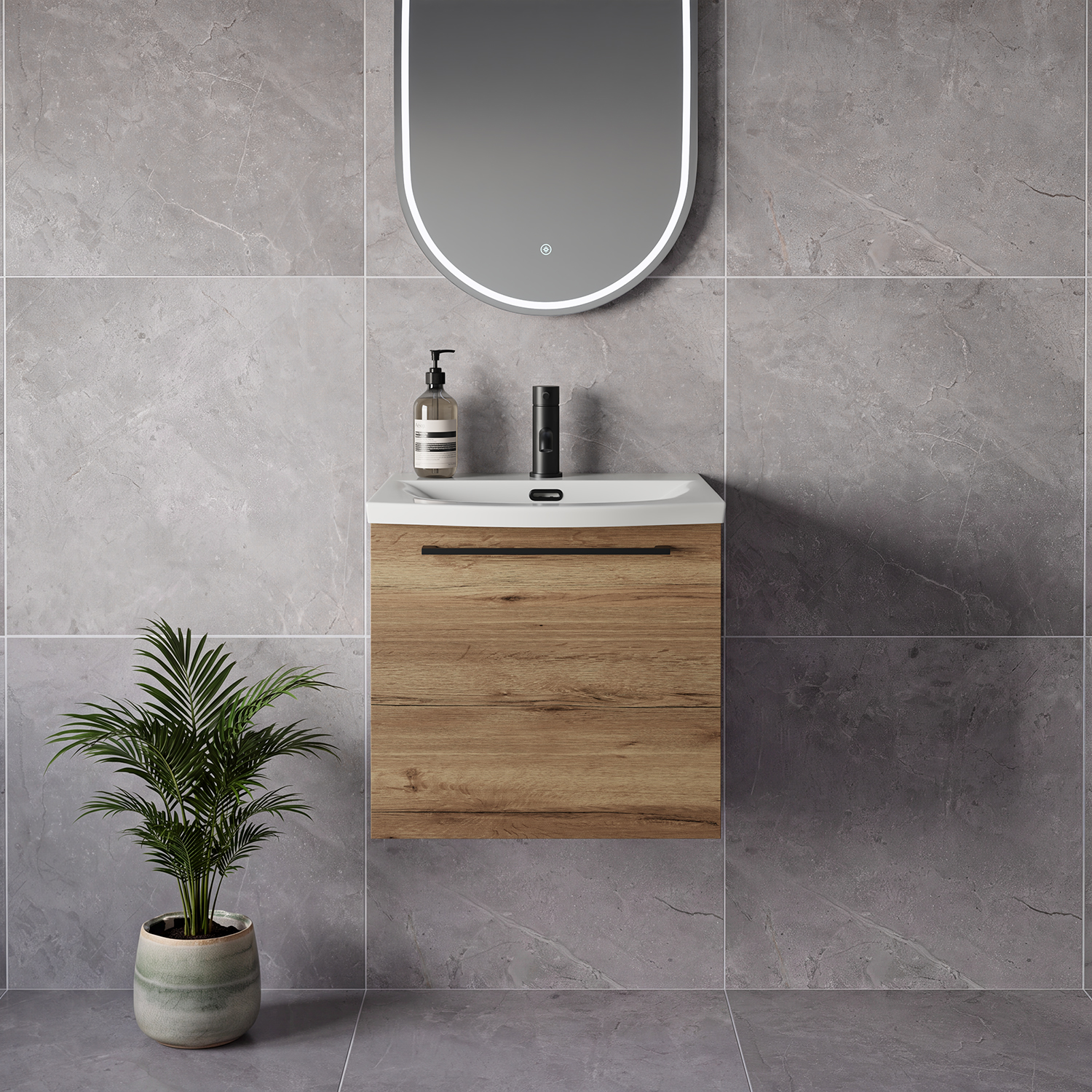 Napoli 390 Wall Mounted Single Drawer Vanity Unit with Arc Basin