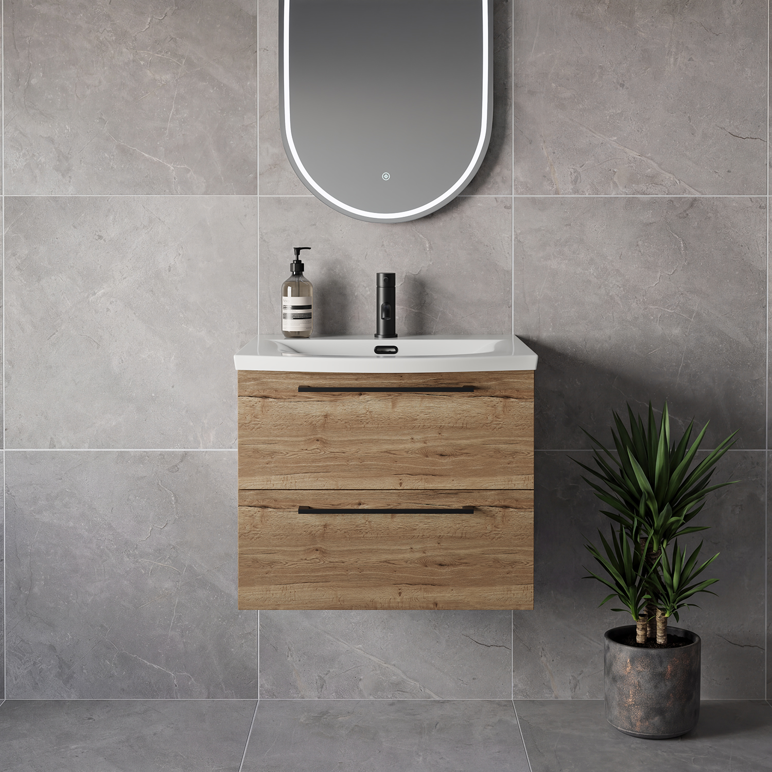 Napoli 390 Wall Mounted 2 Drawer Vanity Unit with Arc Basin