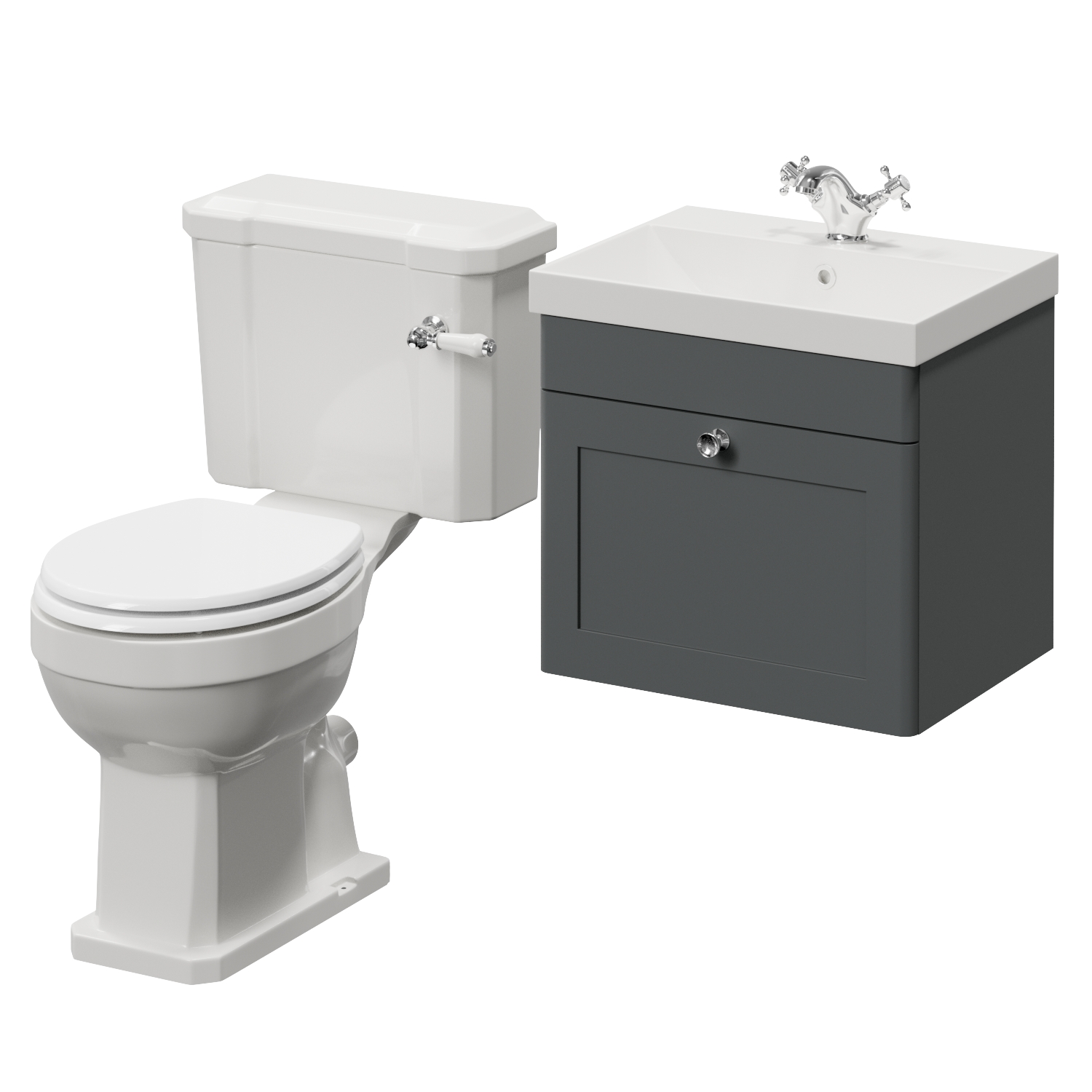 Danbury Wall Mounted Single Drawer Vanity Unit and Windsor Toilet Suite with Rimini Basin