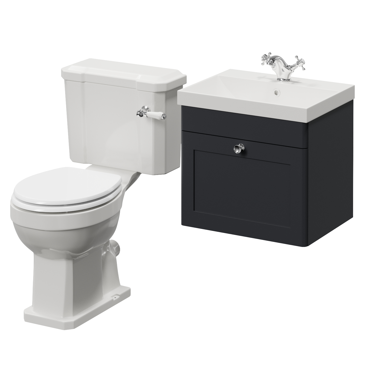 Danbury Wall Mounted Single Drawer Vanity Unit and Windsor Toilet Suite with Rimini Basin