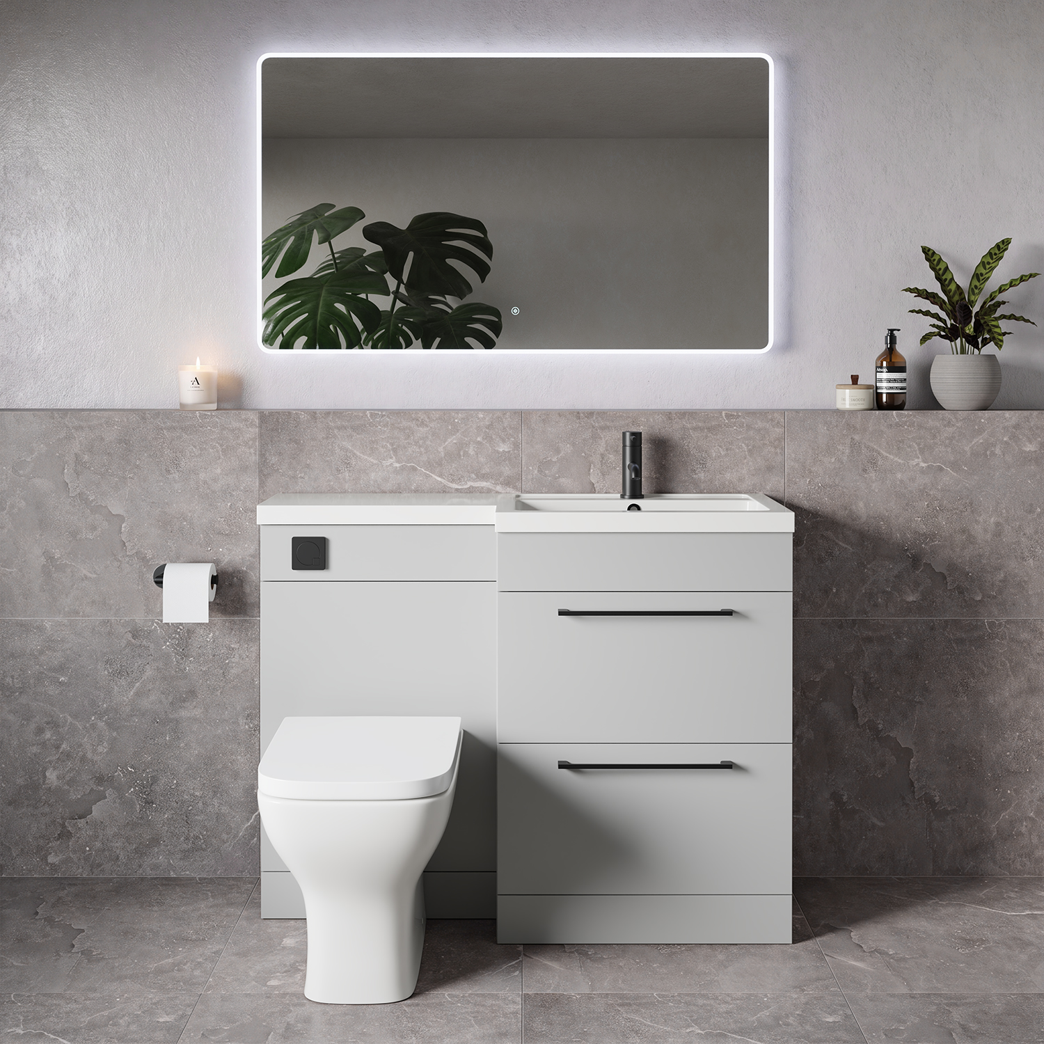 Napoli 390 2 Drawer Vanity Unit Toilet Suite with Square Right Hand Lucia Basin