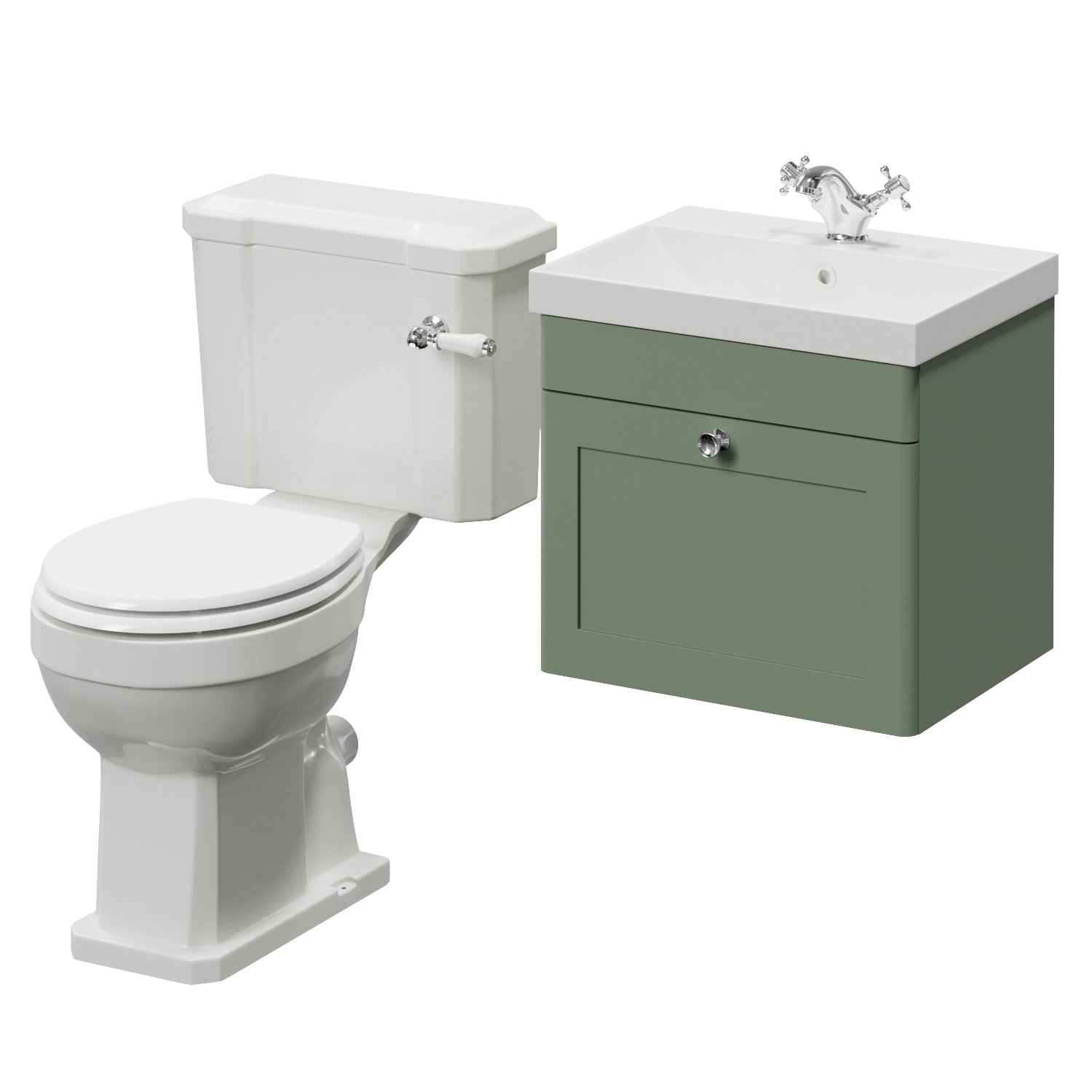 Danbury Wall Mounted Single Drawer Vanity Unit and Windsor Toilet Suite with Rimini Basin