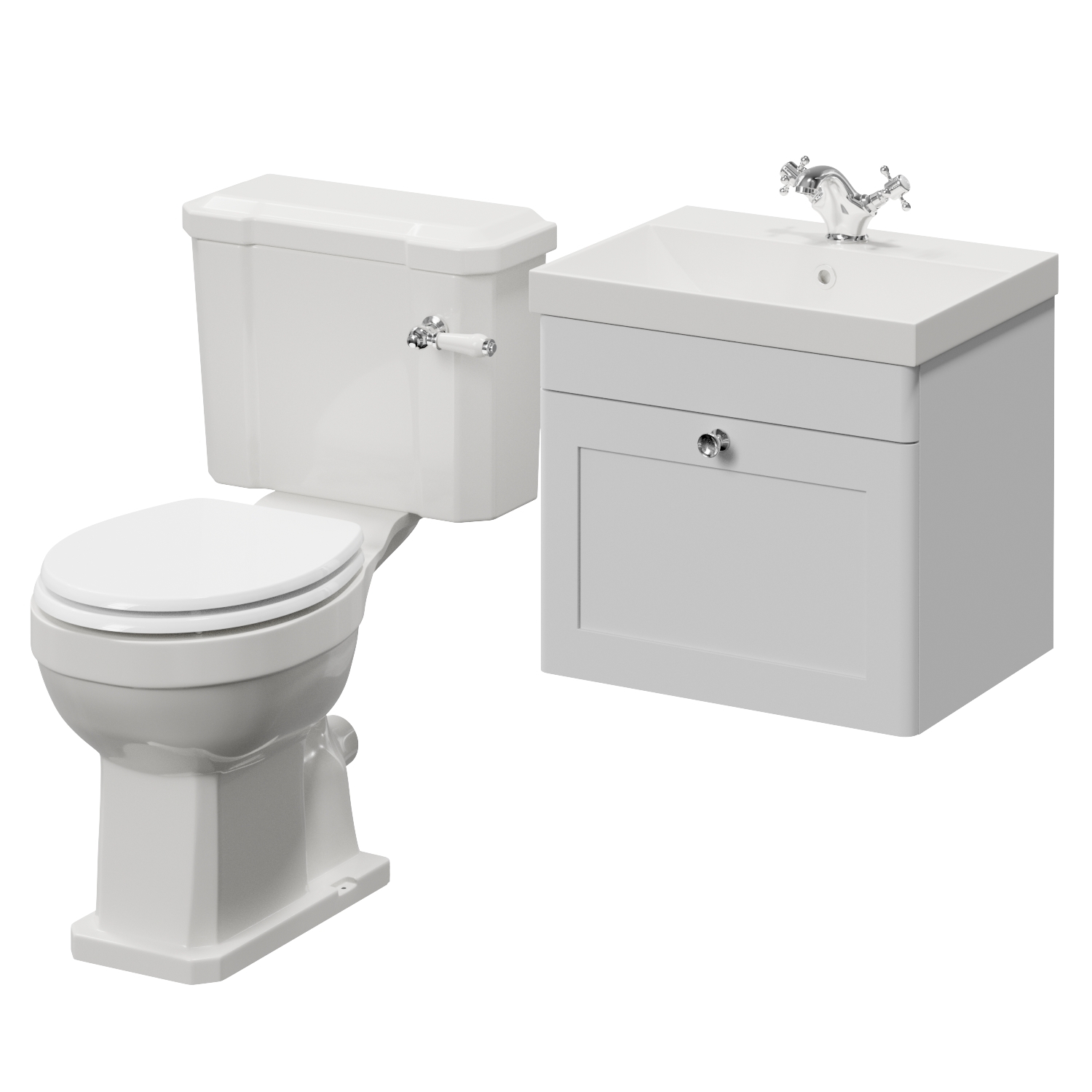 Danbury Wall Mounted Single Drawer Vanity Unit and Windsor Toilet Suite with Rimini Basin