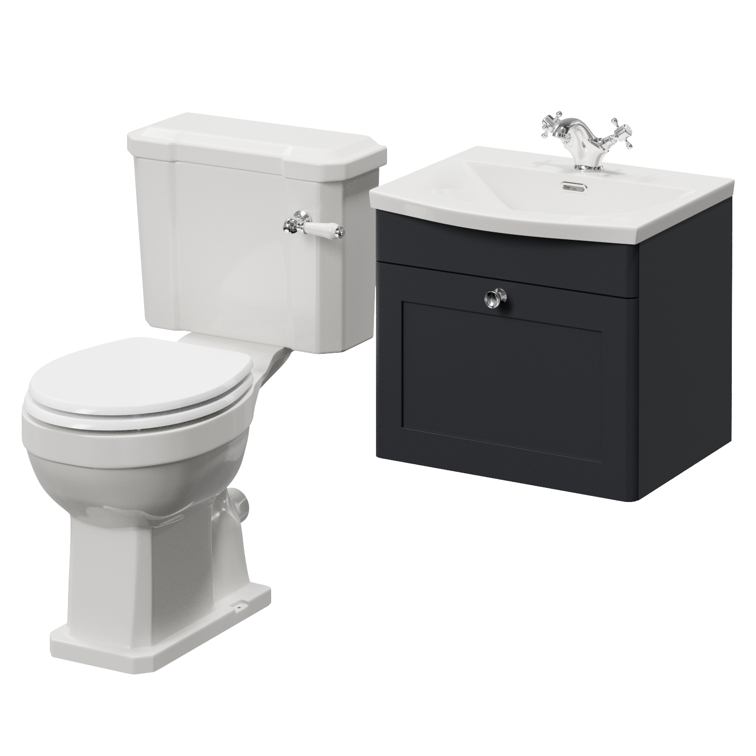 Danbury Wall Mounted Single Drawer Vanity Unit and Windsor Toilet Suite with Arc Basin
