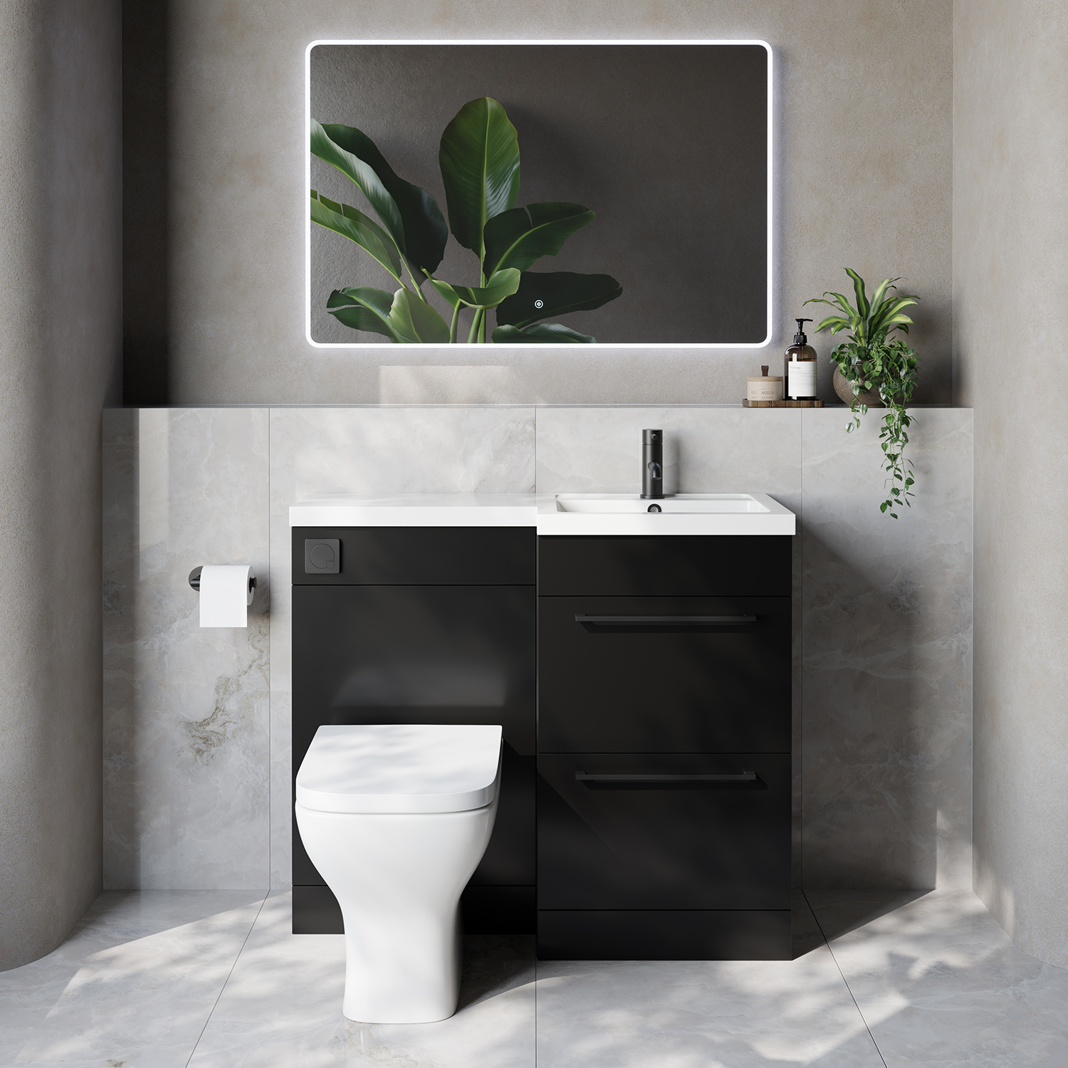 Napoli 390 2 Drawer Vanity Unit Toilet Suite with Right Hand Square Lucia Basin